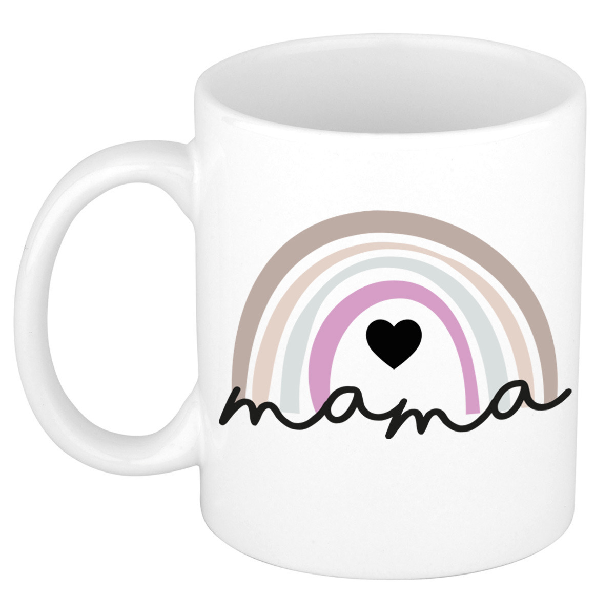 Cadeau koffie/thee mok voor mama - wit met regenboog - pastel - keramiek - Moederdag -