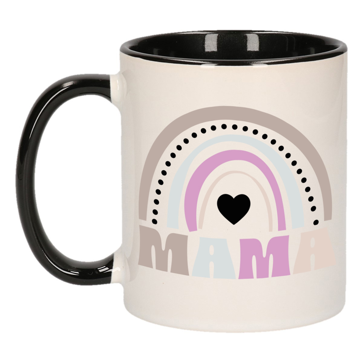Cadeau koffie/thee mok voor mama - zwart - lila regenboog - hartjes - keramiek - Moederdag -