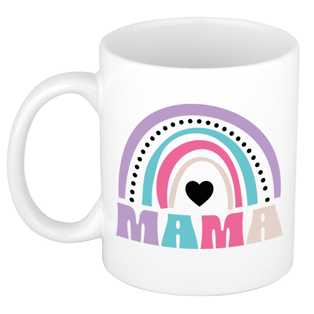Cadeau koffie/thee mok voor mama - wit/paars - hartjes - keramiek - Moederdag -