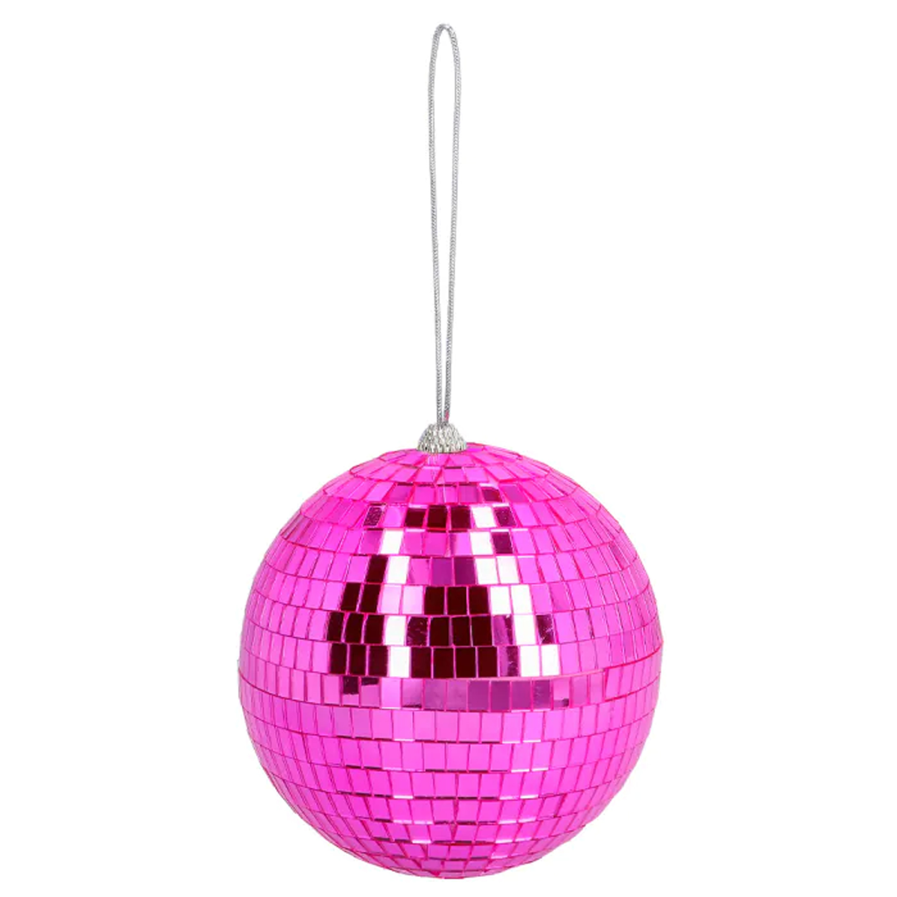 Disco spiegel bal - rond - fuchsia roze - Dia 15 cm - Seventies/eighties thema versiering -