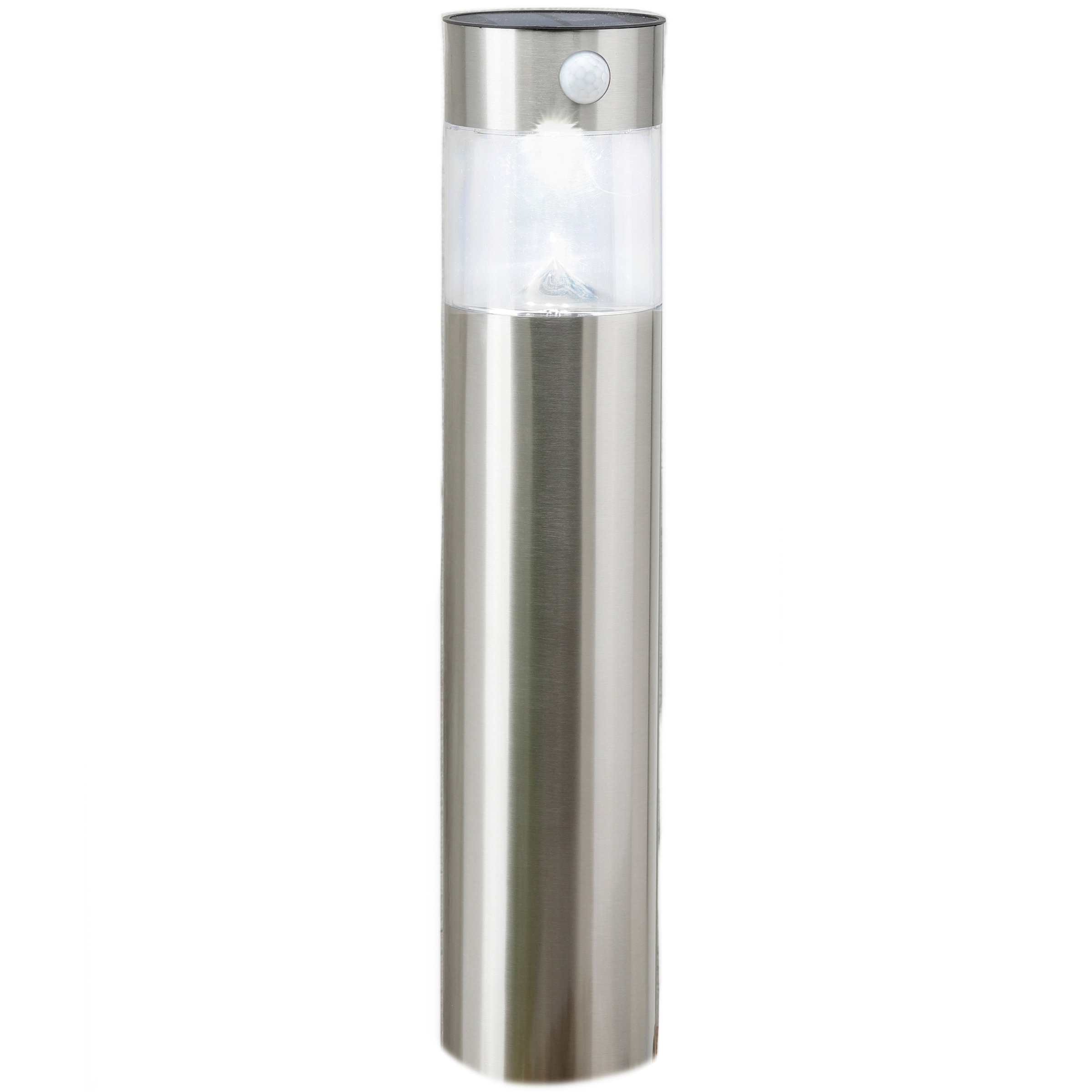 Hi Solar tuinlamp/prikspot pilaar - zonne energie met bewegingssensor - zilver - 50 cm - RVS -