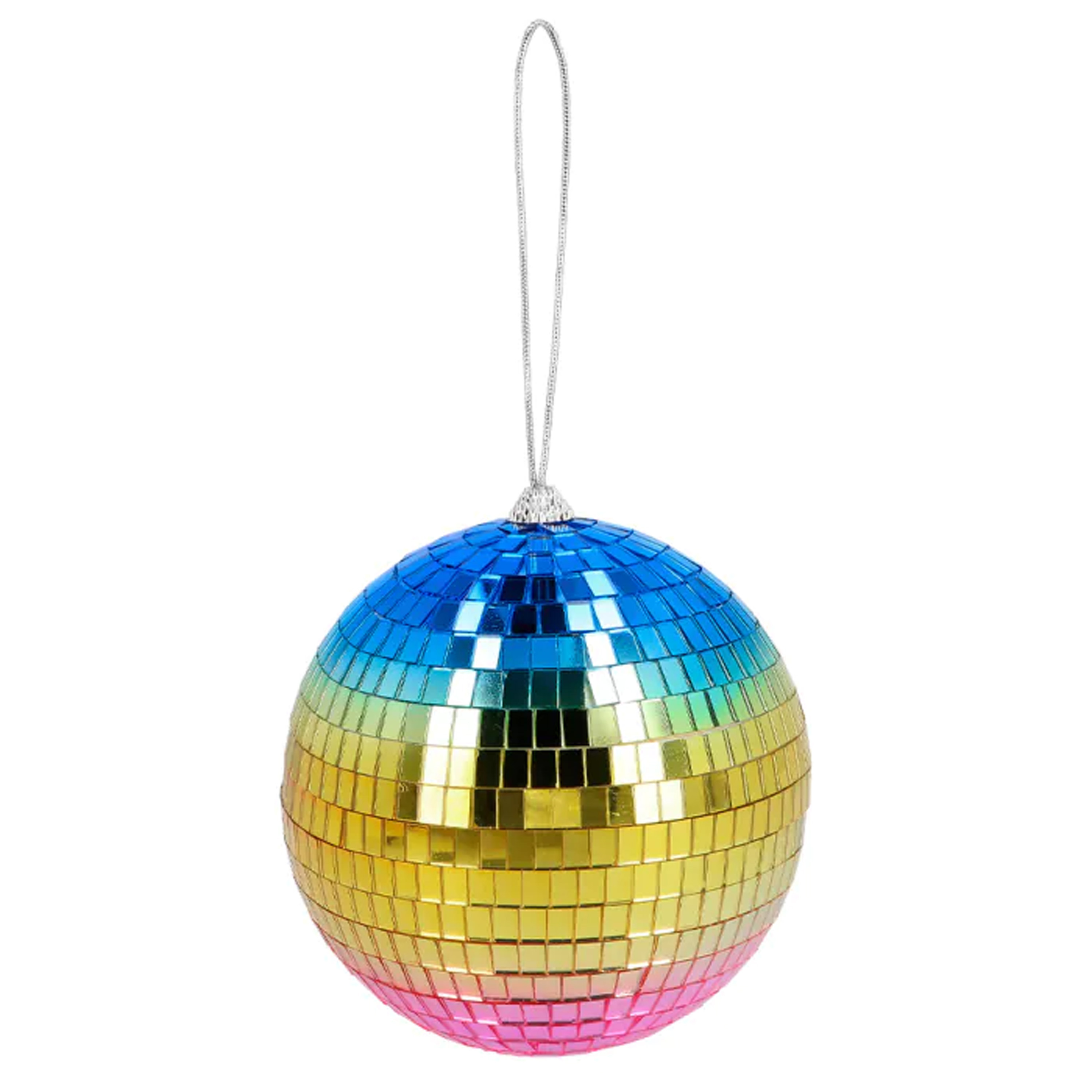 Disco spiegel bal - rond - regenboog - Dia 15 cm - Seventies/eighties thema versiering -