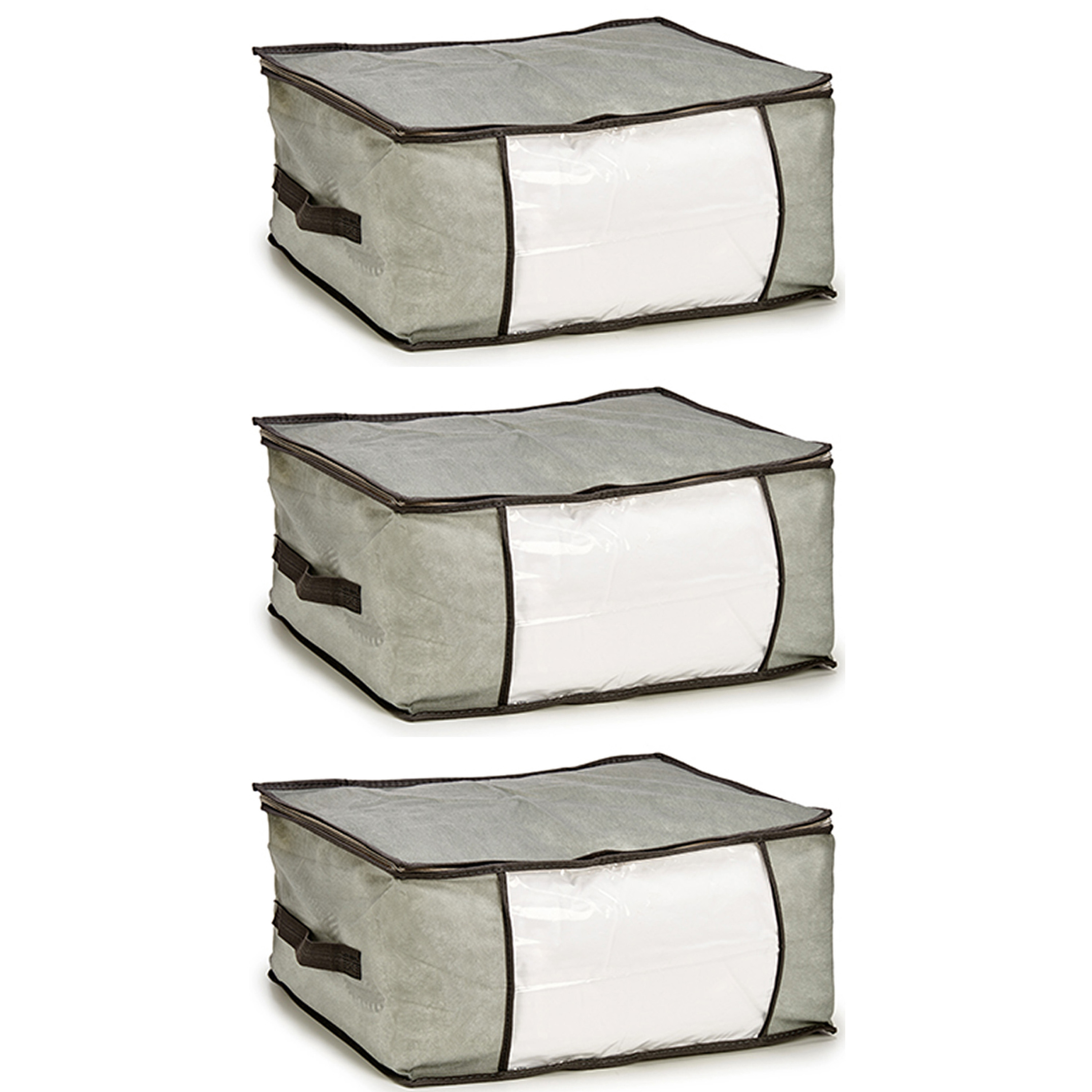Opbergtas/beschermhoes beddengoed/kleding - 3x - grijs - 45 x 30 x 20 cm -