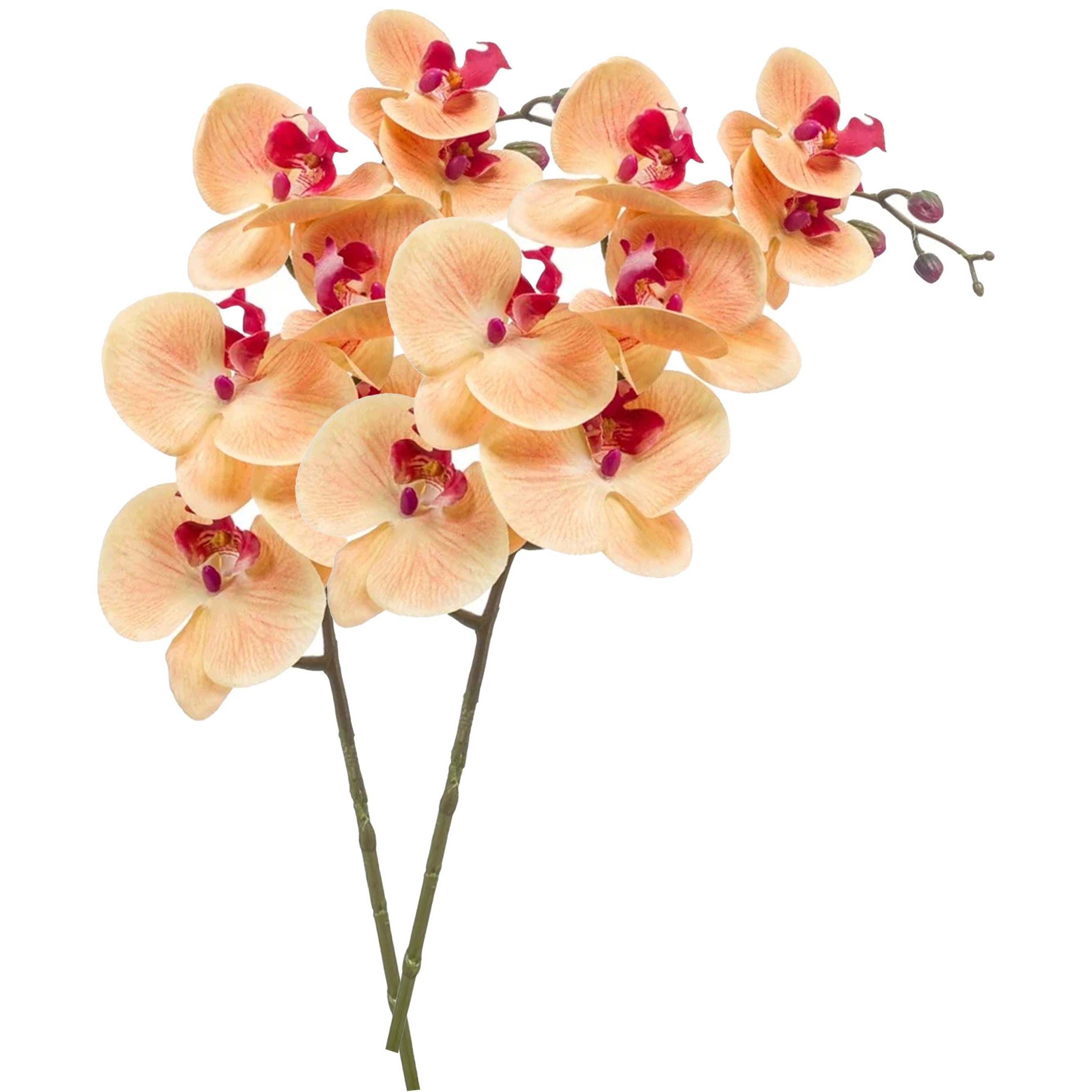 Kunstbloem Orchidee - 2x - 83 cm - zalm kleurig - losse tak - kunst zijdebloem - Phalaenopsis -