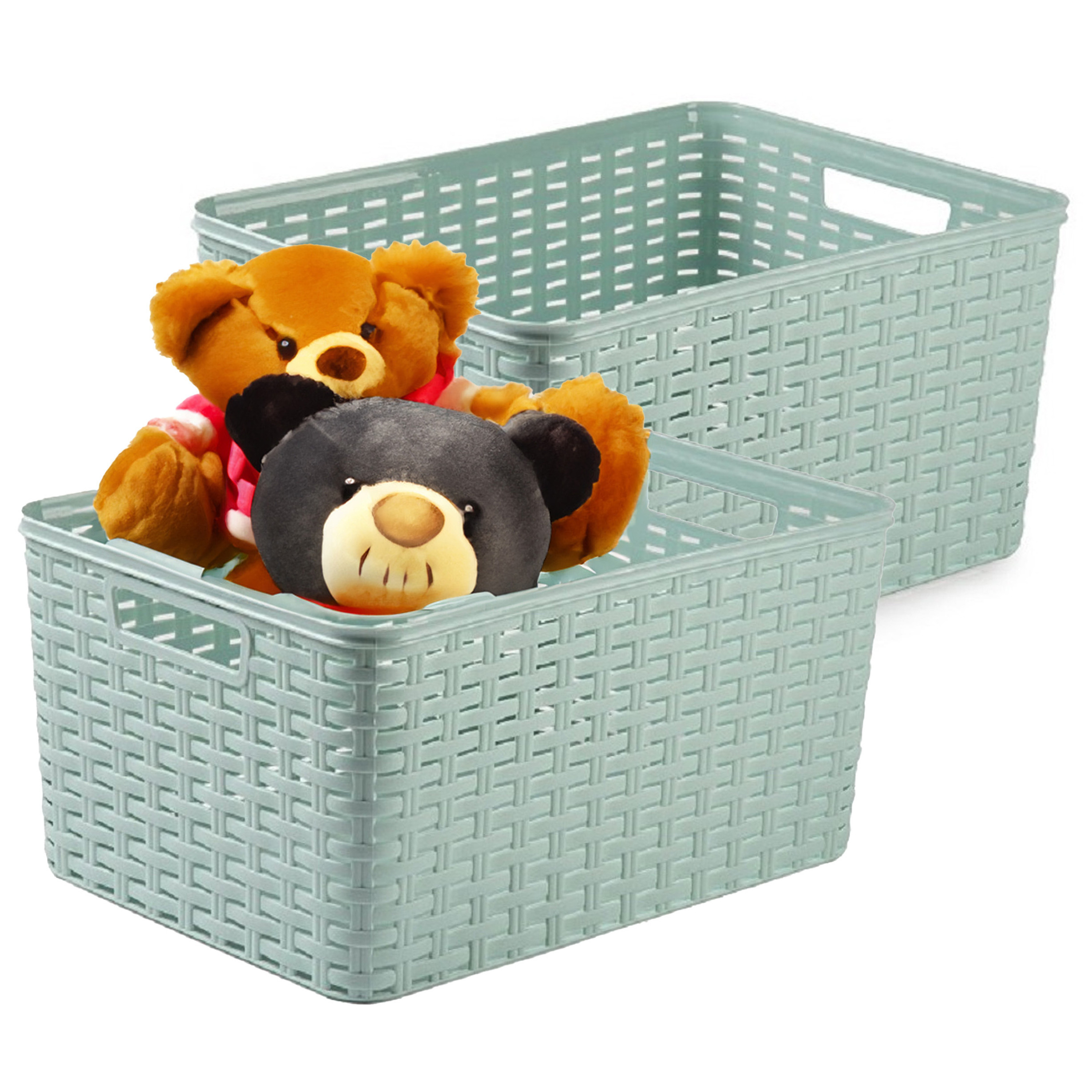 Opbergmand - 4x - Kastmand - rotan kunststof - mintgroen - 18 Liter - 29 x 39 x 20 cm -