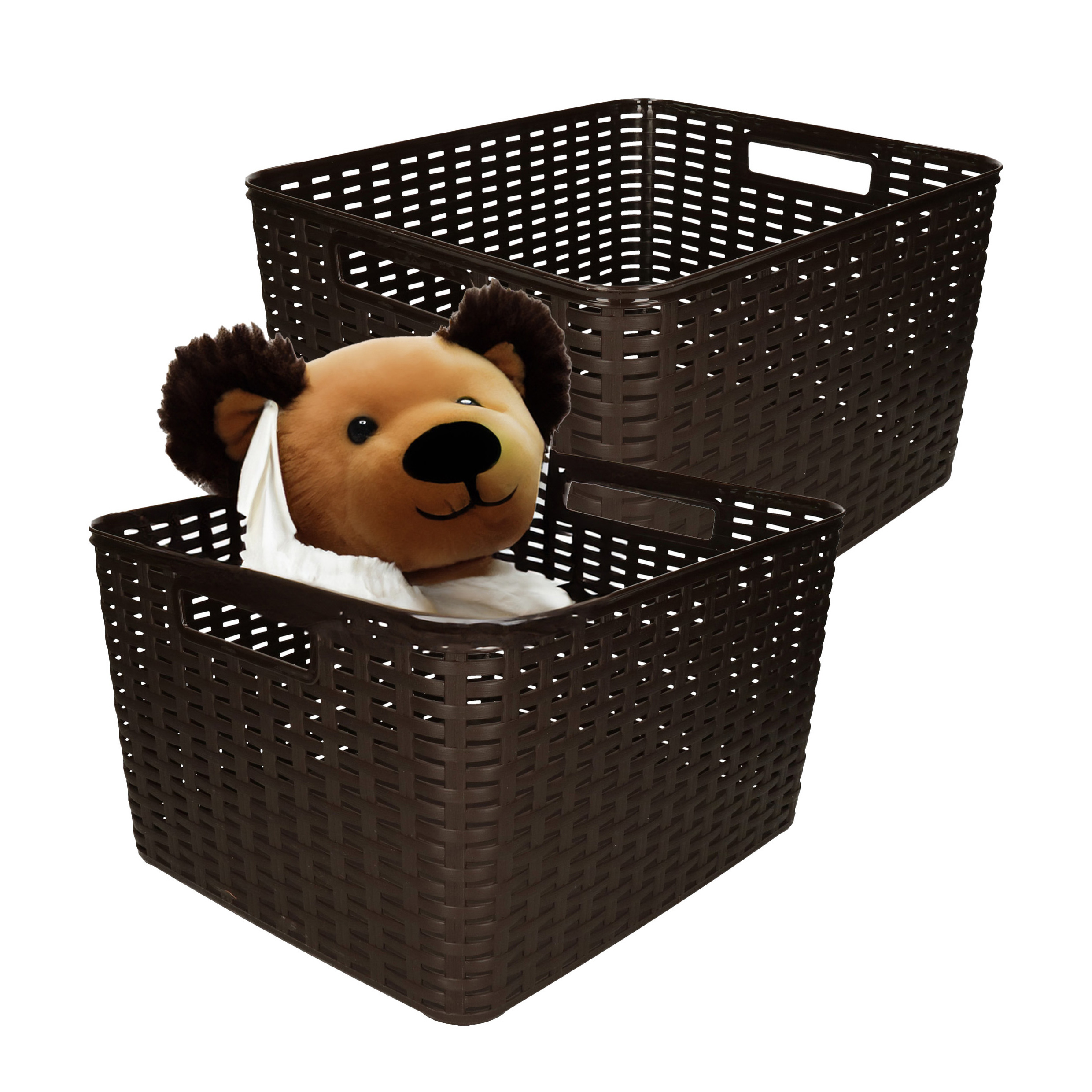 Opbergmand - 2x - Kastmand - rotan kunststof - donkerbruin - 28 Liter - 34 x 40 x 23 cm -