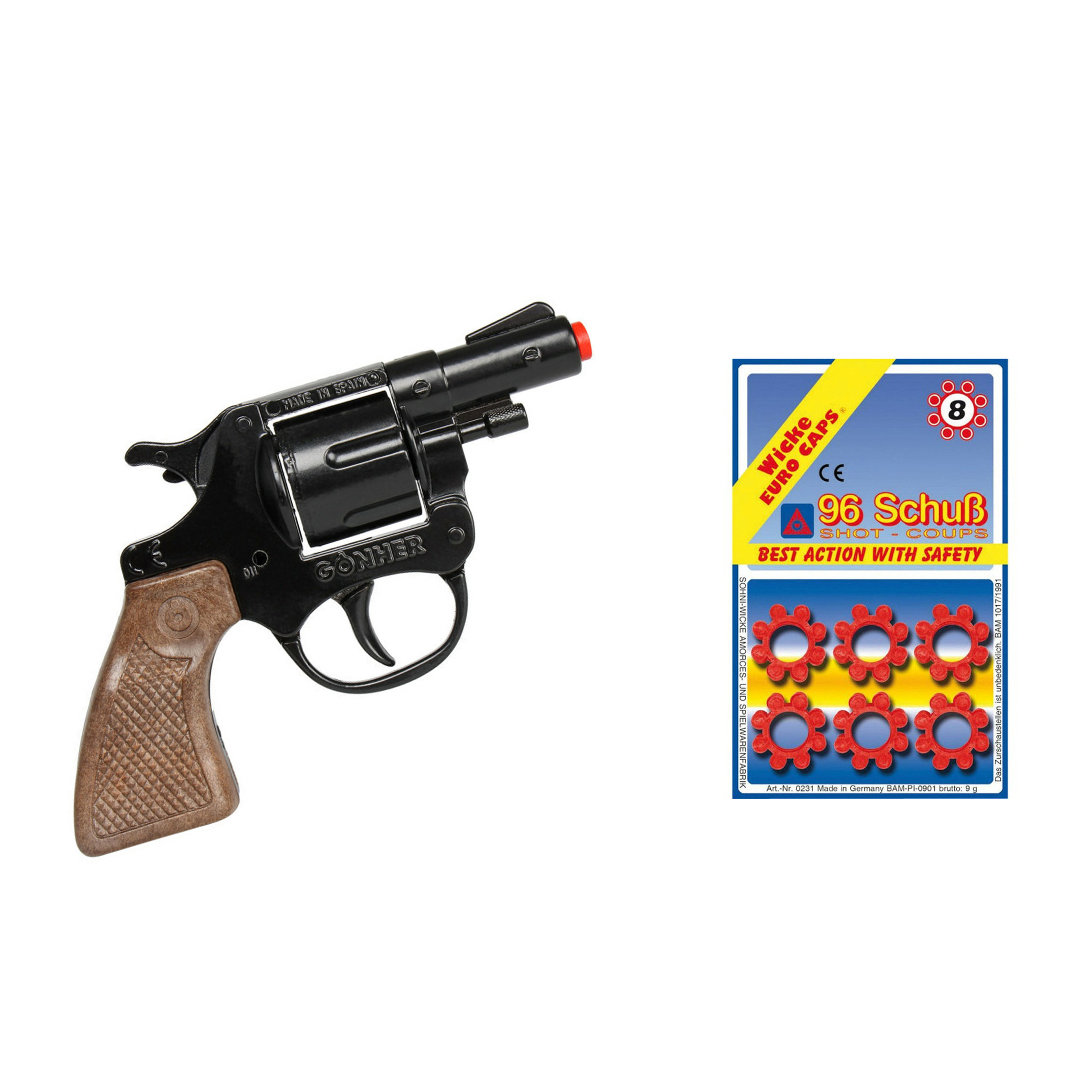 Gohner politie verkleed speelgoed revolver/pistool - metaal - met 12x ringen 8 schots plaffertjes -