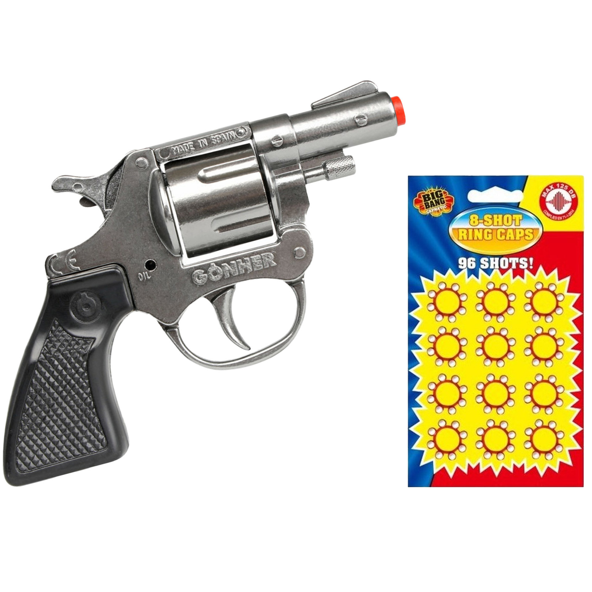 Gohner politie verkleed speelgoed revolver/pistool - metaal - met 24x ringen 8 schots plaffertjes -