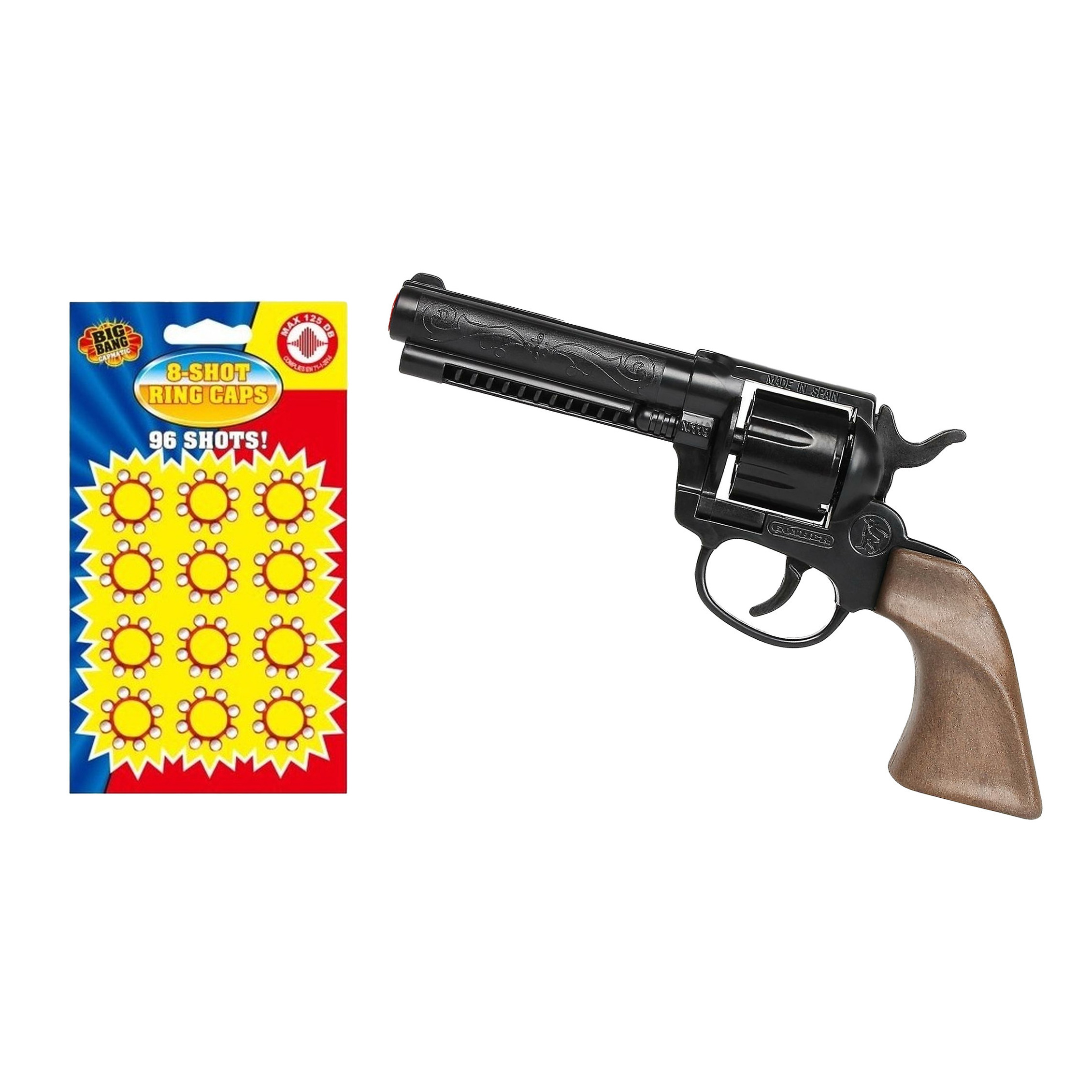 Gohner cowboy verkleed speelgoed revolver/pistool - metaal - met 24x ringen 8 schots plaffertjes -