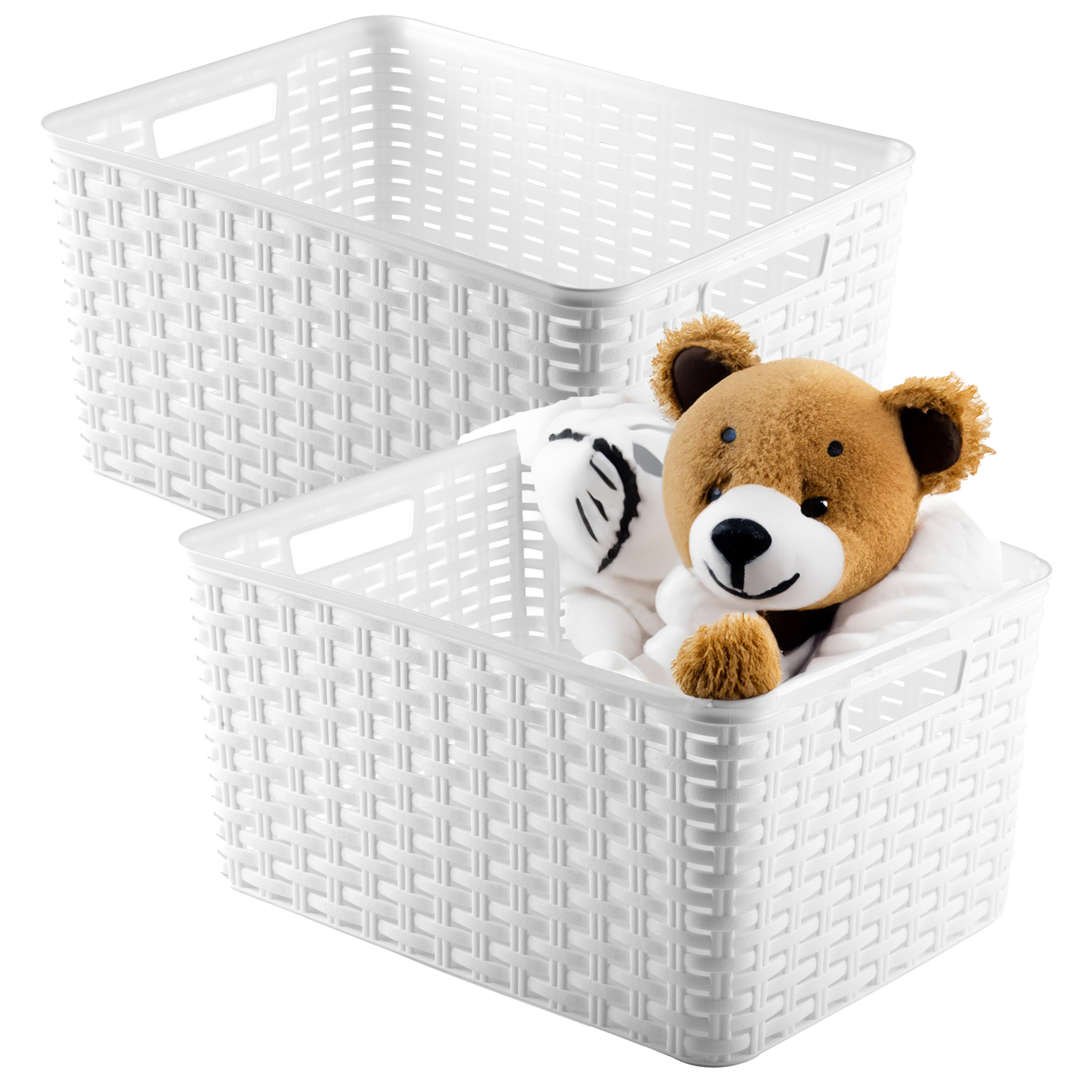 Opbergmand - 2x - Kastmand - rotan kunststof - wit - 18 Liter - 29 x 39 x 20 cm -