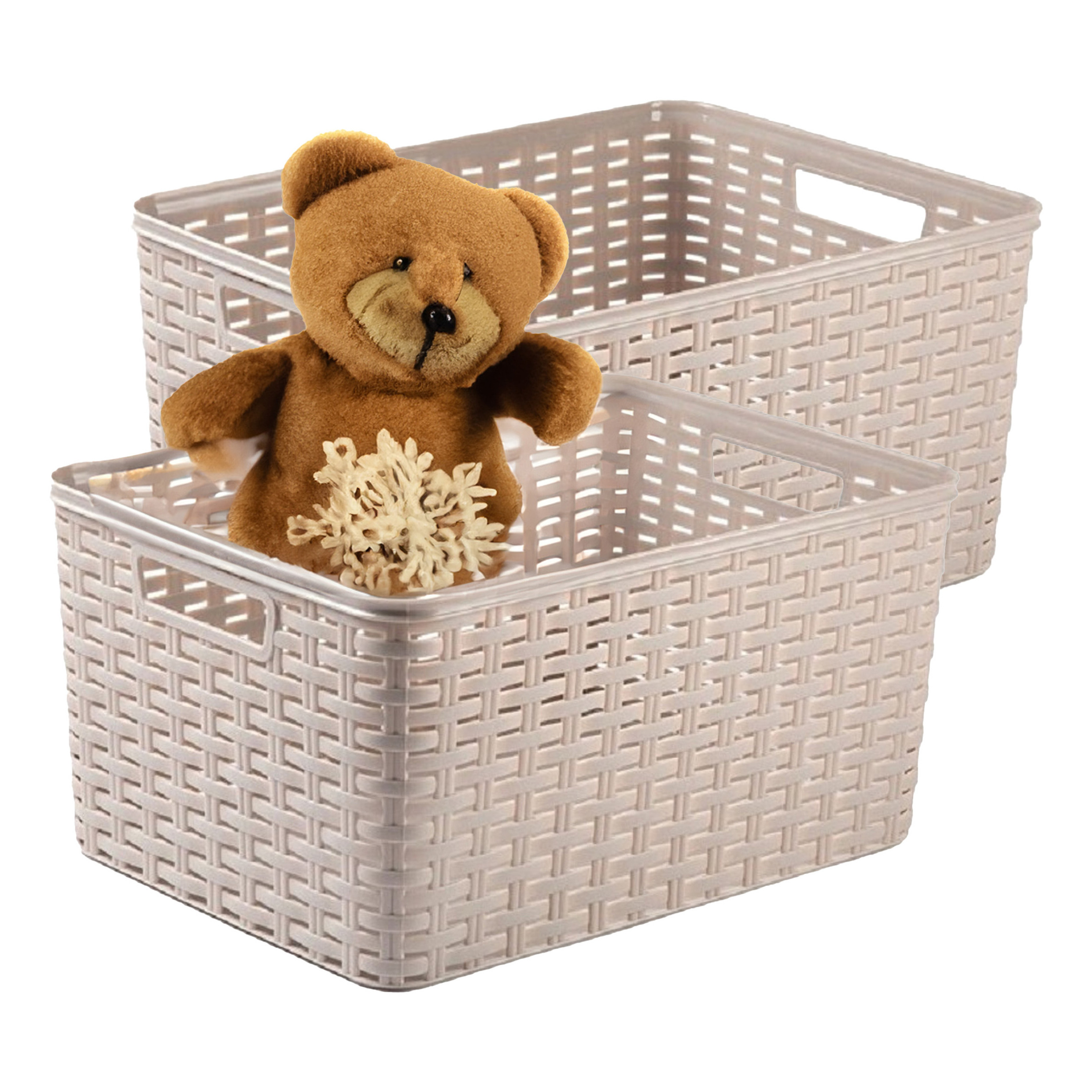 Opbergmand - 2x - Kastmand - rotan kunststof - taupe - 18 Liter - 29 x 39 x 20 cm -