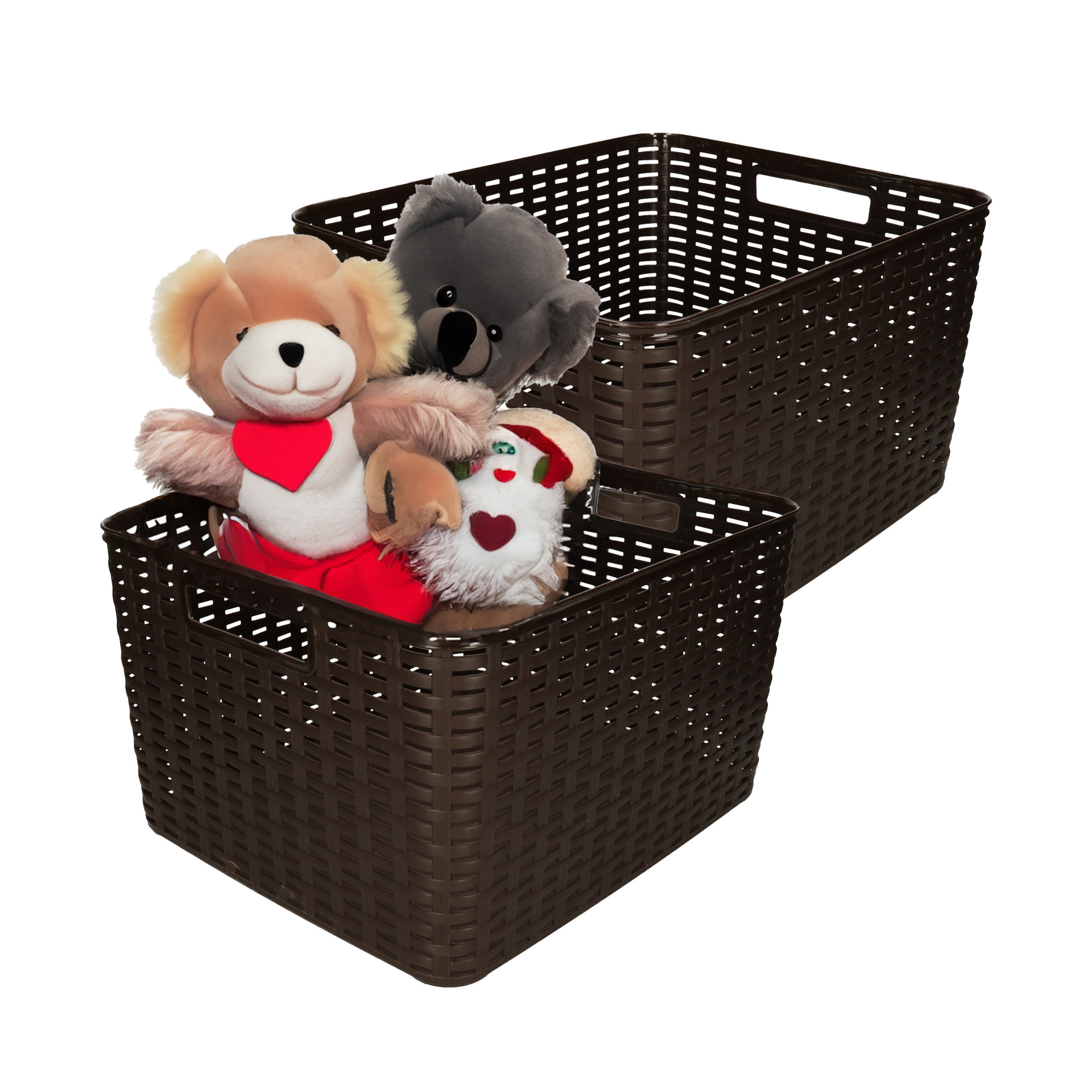Opbergmand - 2x - Kastmand - rotan kunststof - donkerbruin - 18 Liter - 29 x 39 x 20 cm -