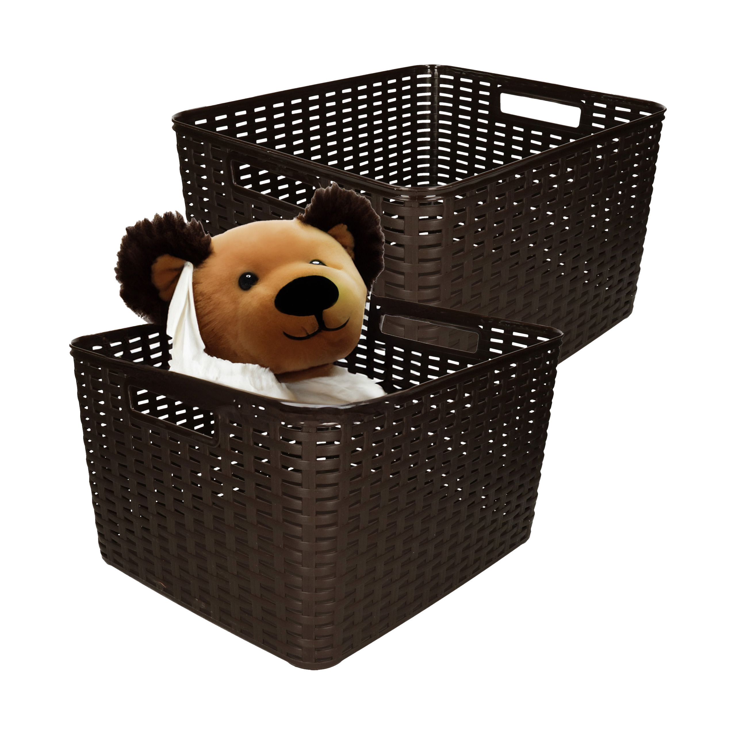 Opbergmand - 4x - Kastmand - rotan kunststof - donkerbruin - 28 Liter - 34 x 40 x 23 cm -