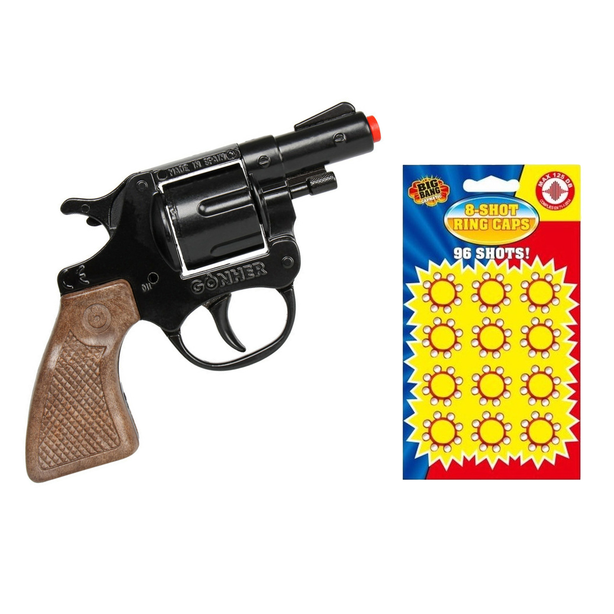 Gohner politie verkleed speelgoed revolver/pistool - metaal - met 24x ringen 8 schots plaffertjes -
