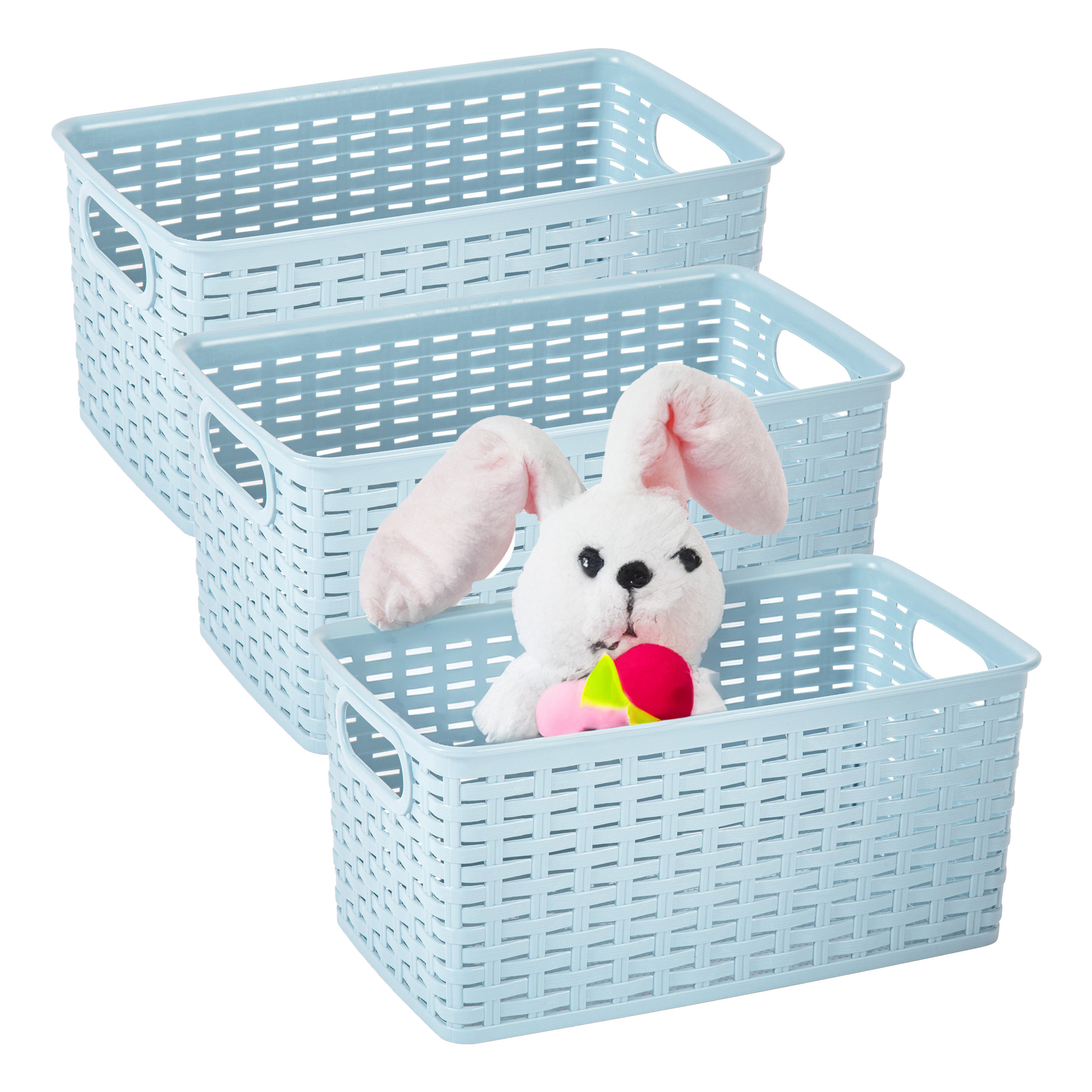 Opbergmand - 3x - Kastmand - rotan kunststof - ijsblauw - 5 Liter - 15 x 28 x 13 cm -