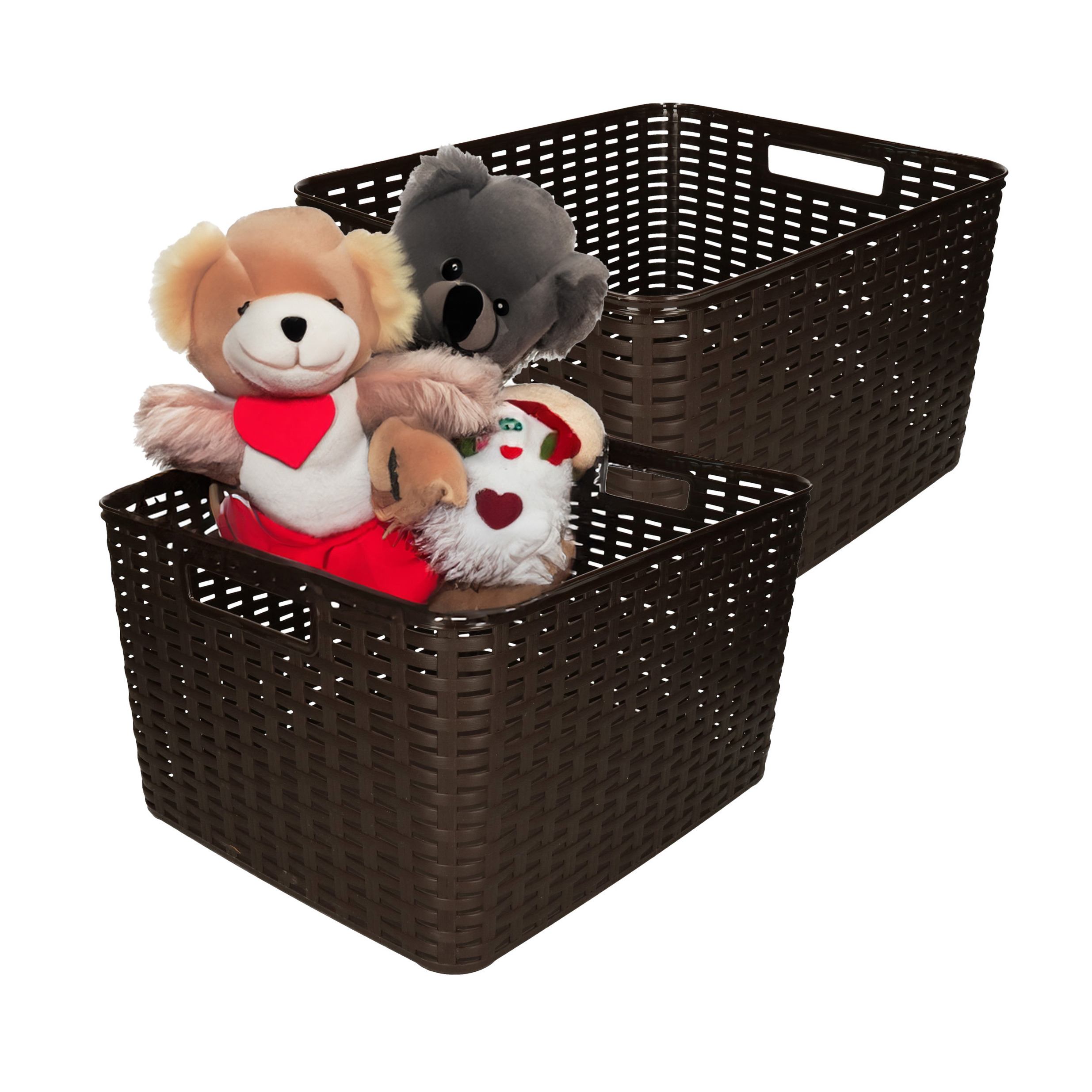 Opbergmand - 4x - Kastmand - rotan kunststof - donkerbruin - 18 Liter - 29 x 39 x 20 cm -