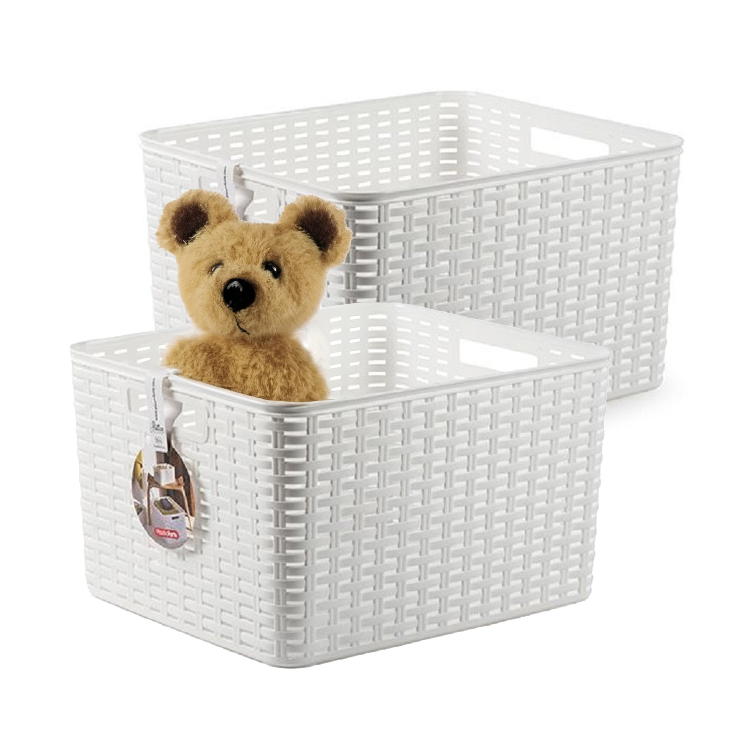 Opbergmand - 2x - Kastmand - rotan kunststof - wit - 28 Liter - 34 x 40 x 23 cm -