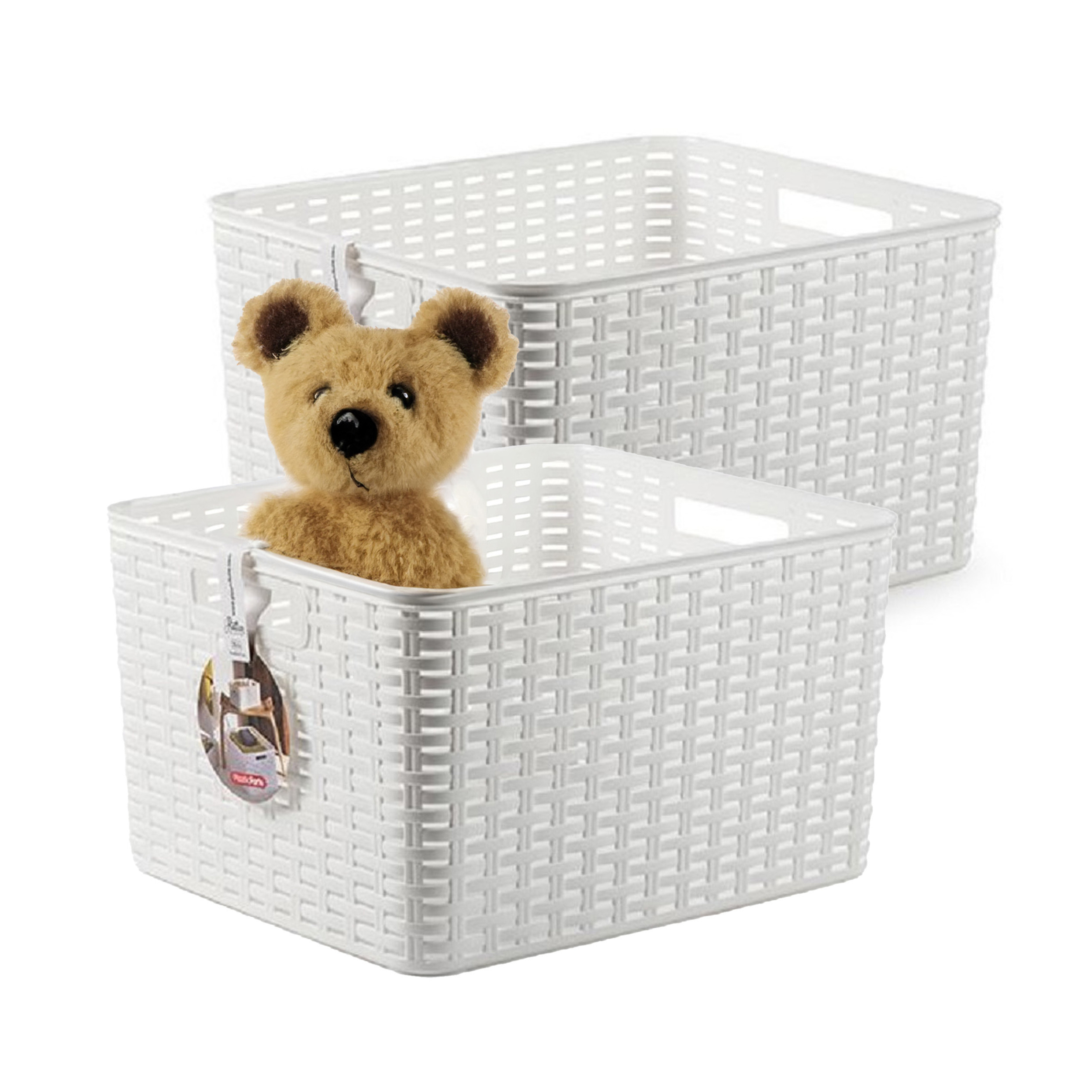 Opbergmand - 4x - Kastmand - rotan kunststof - wit - 28 Liter - 34 x 40 x 23 cm -