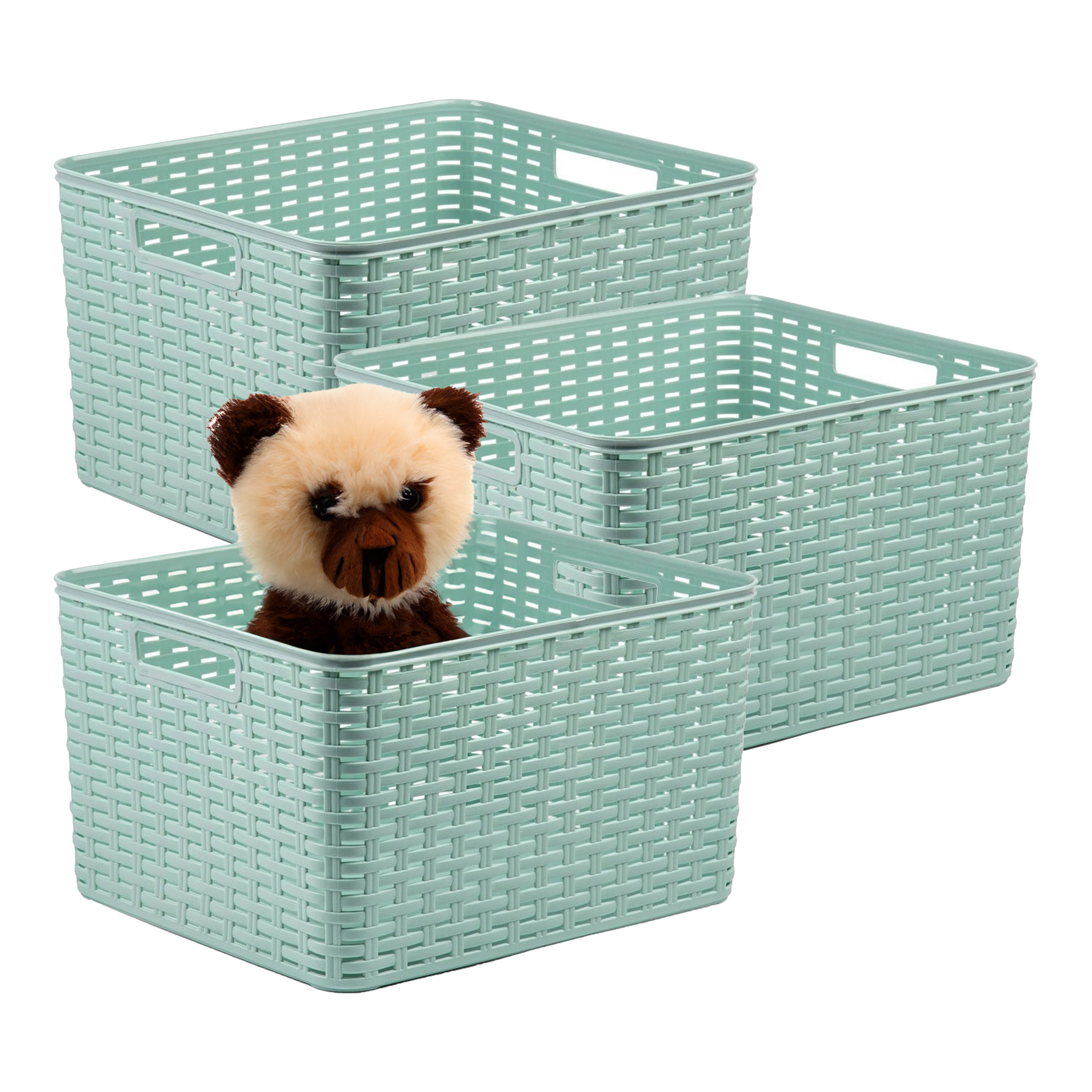 Opbergmand - 3x - Kastmand - rotan kunststof - mintgroen - 28 Liter - 34 x 40 x 23 cm -