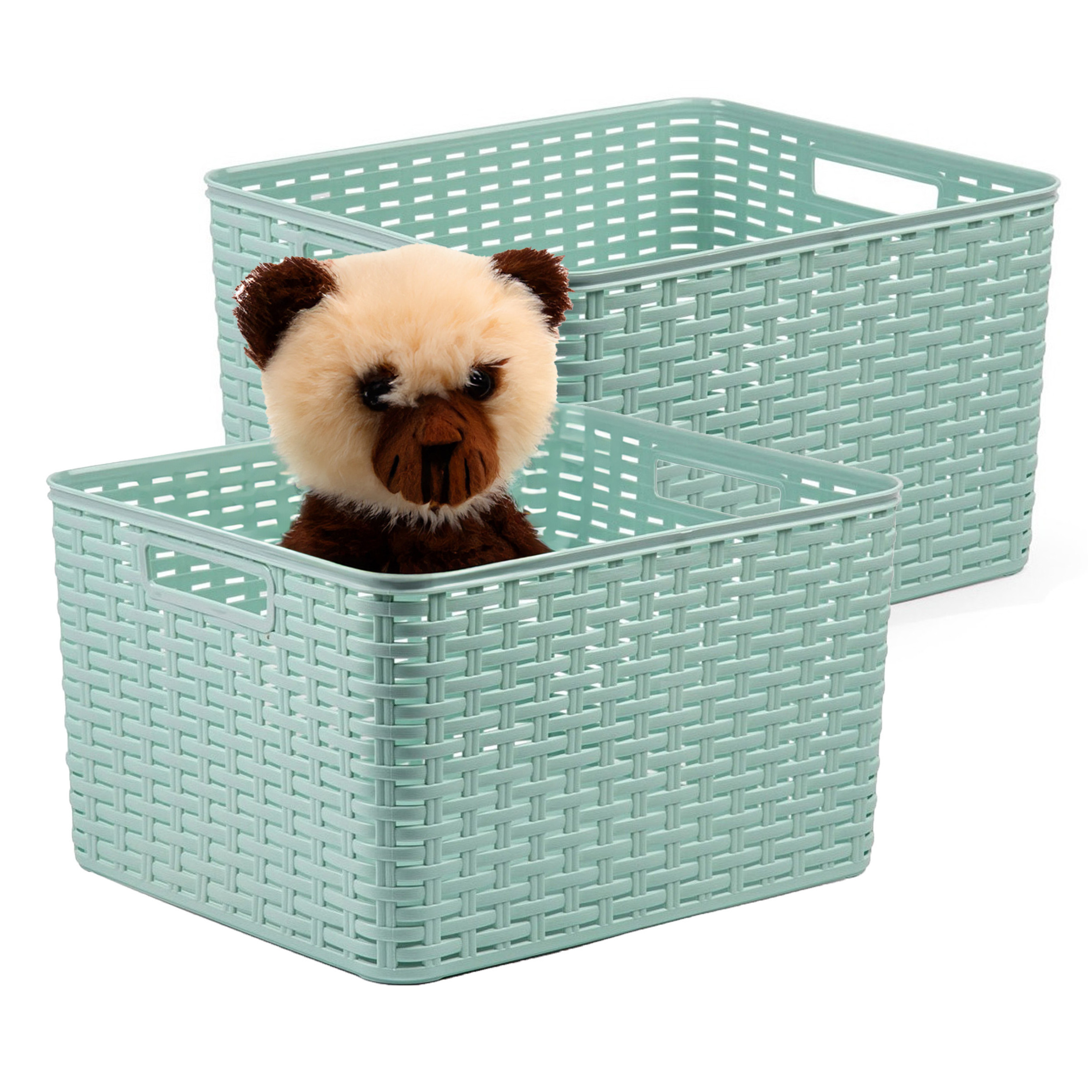 Opbergmand - 4x - Kastmand - rotan kunststof - mintgroen - 28 Liter - 34 x 40 x 23 cm -