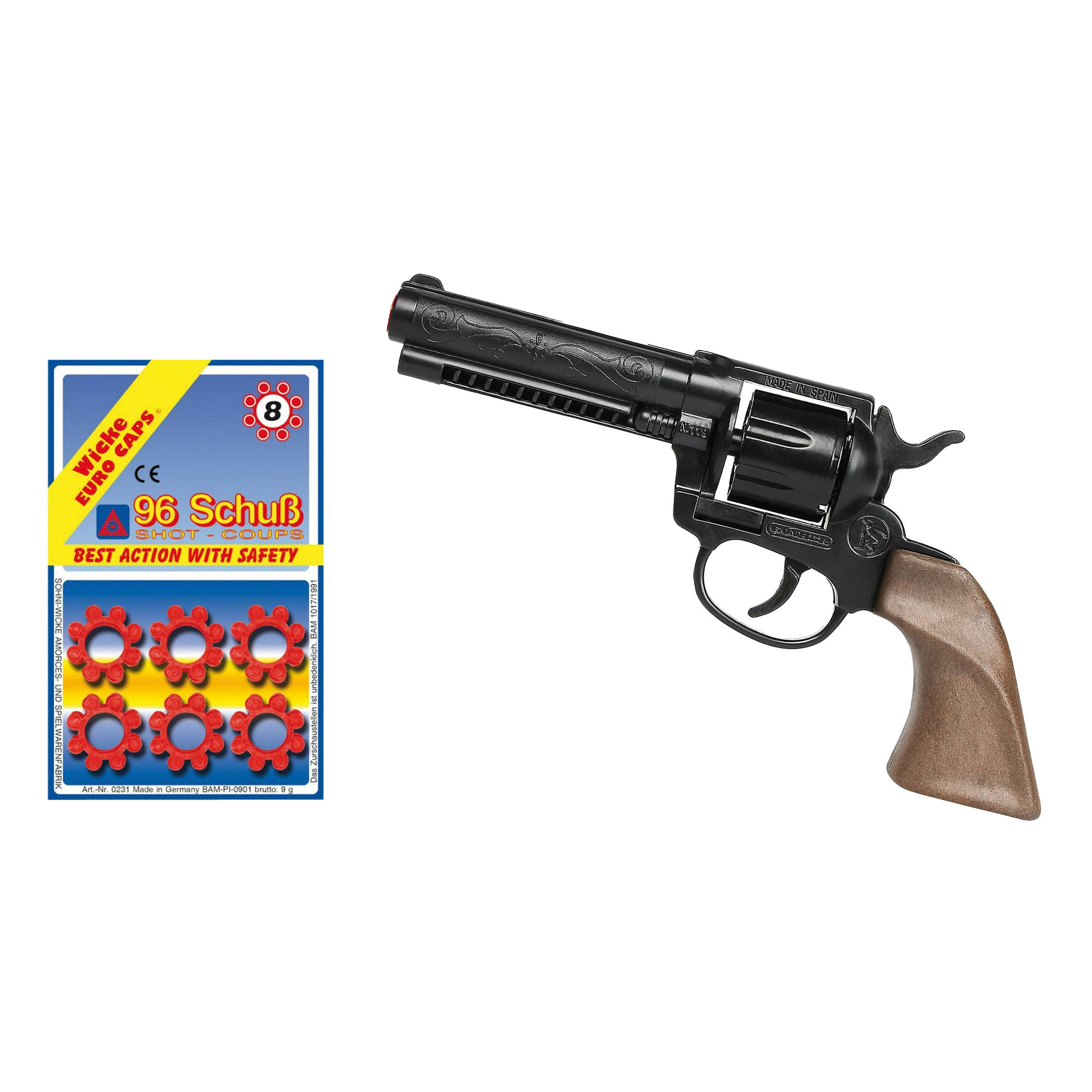 Gohner cowboy verkleed speelgoed revolver/pistool - metaal - met 12x ringen 8 schots plaffertjes -