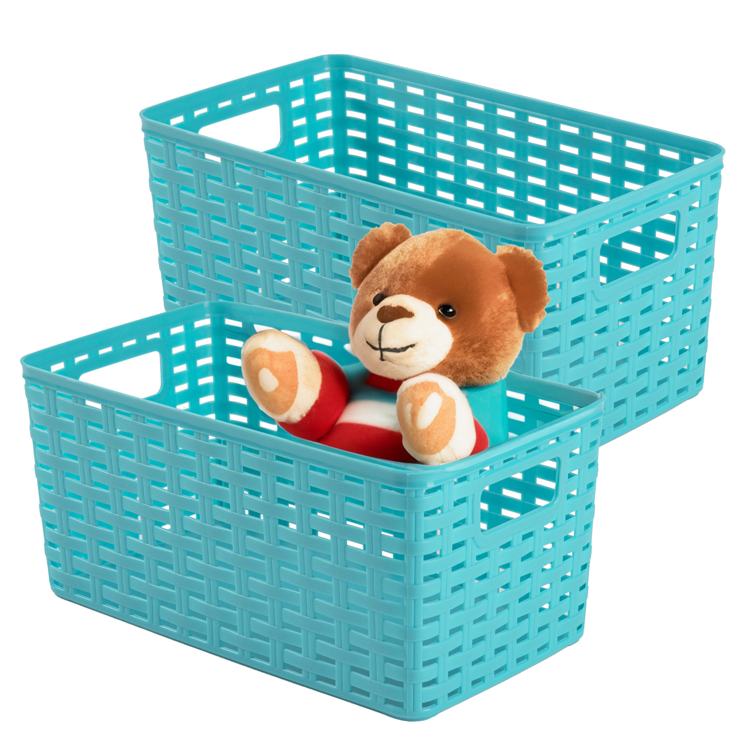 Opbergmand - 4x - Kastmand - rotan kunststof - turquoise blauw - 5 Liter - 15 x 28 x 13 cm -