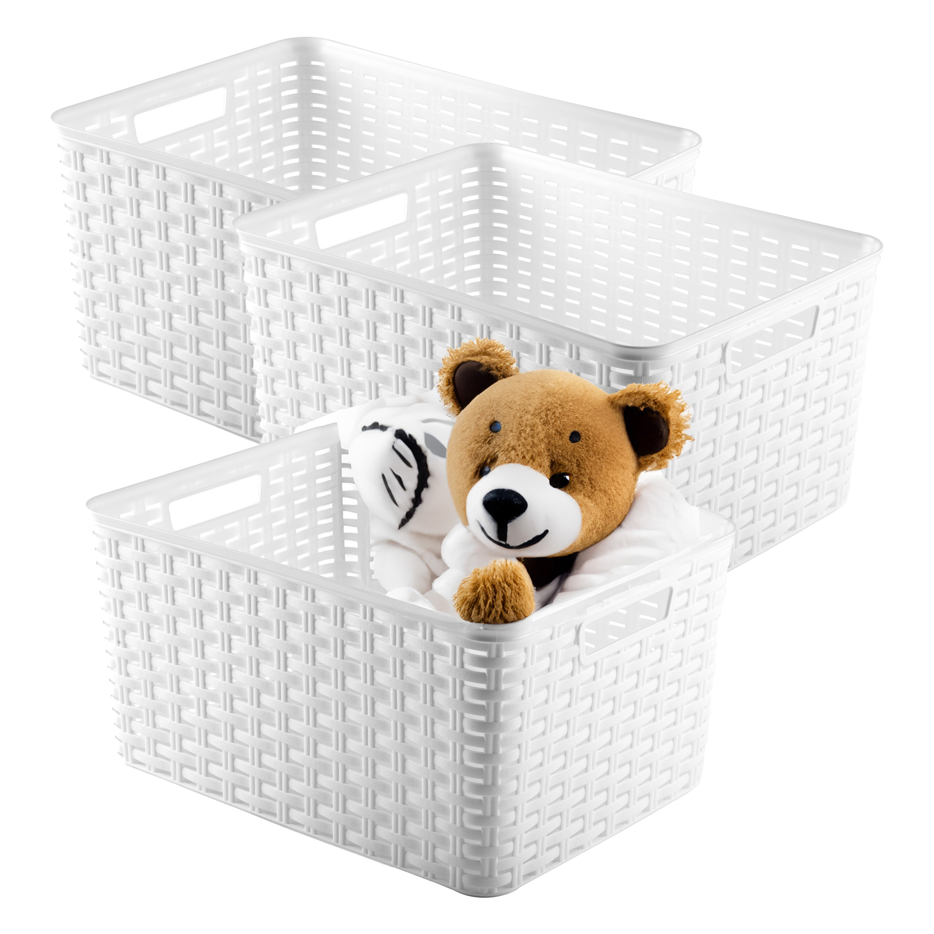 Opbergmand - 3x - Kastmand - rotan kunststof - wit - 18 Liter - 29 x 39 x 20 cm -