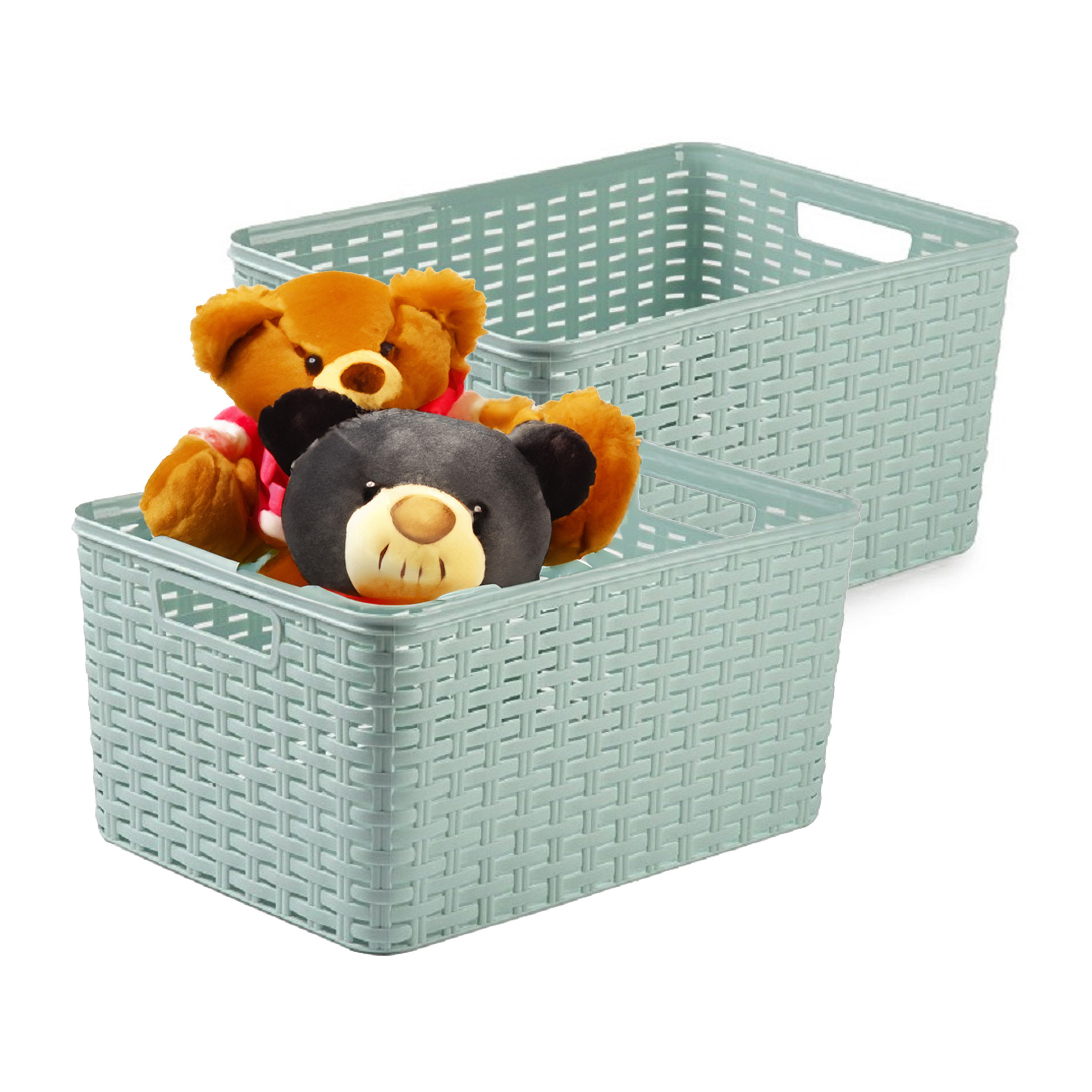 Opbergmand - 2x - Kastmand - rotan kunststof - mintgroen - 18 Liter - 29 x 39 x 20 cm -