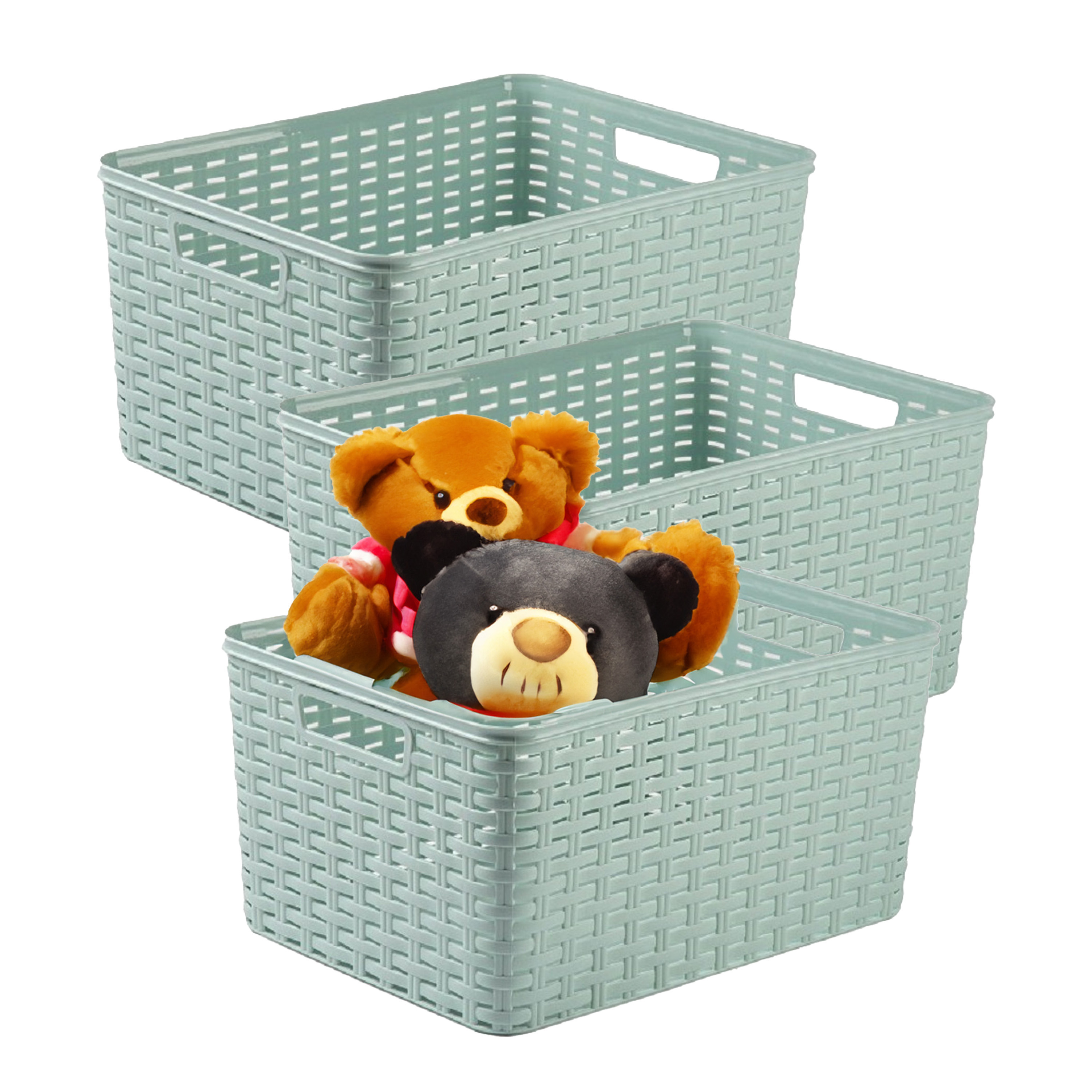 Opbergmand - 3x - Kastmand - rotan kunststof - mintgroen - 18 Liter - 29 x 39 x 20 cm -