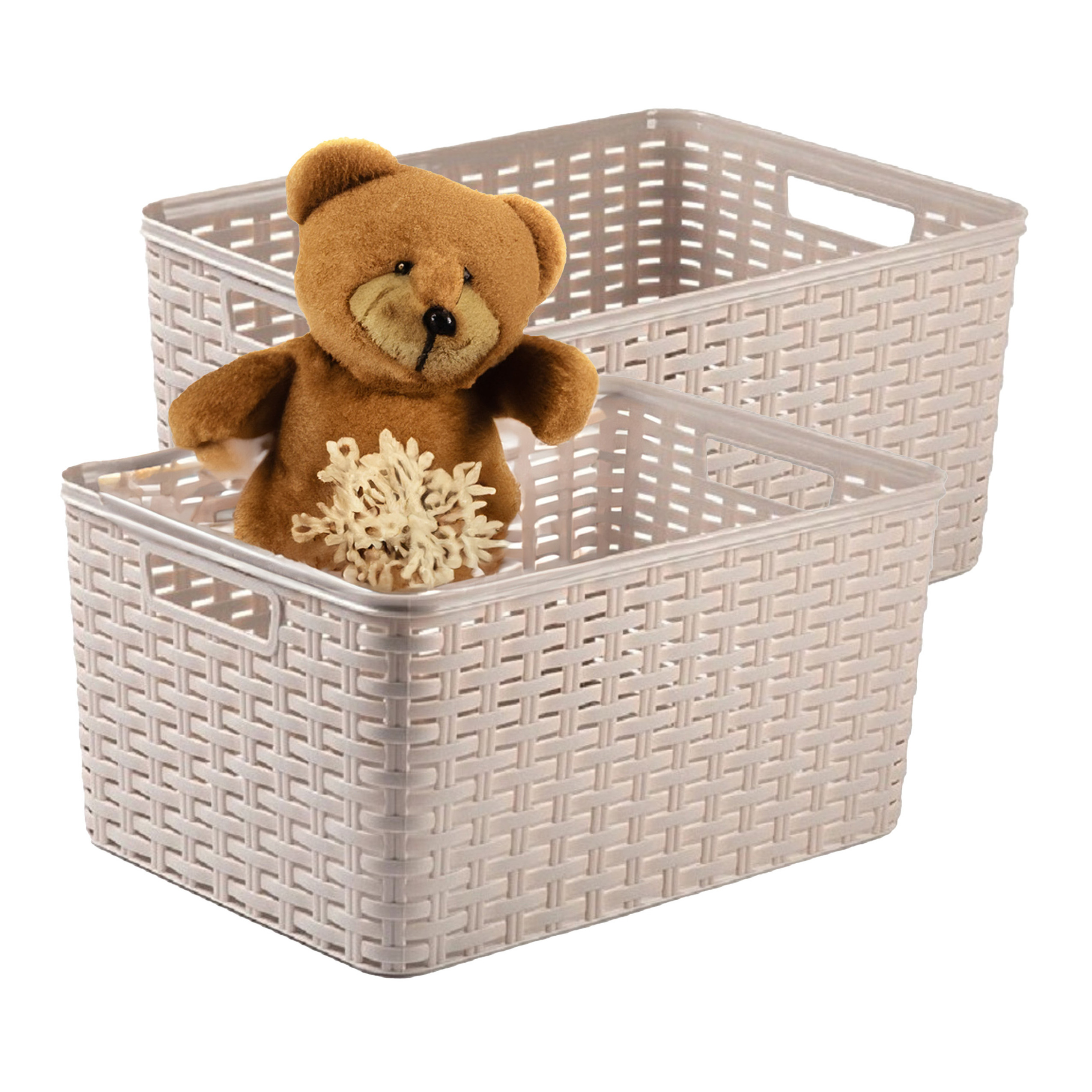 Opbergmand - 4x - Kastmand - rotan kunststof - taupe - 18 Liter - 29 x 39 x 20 cm -