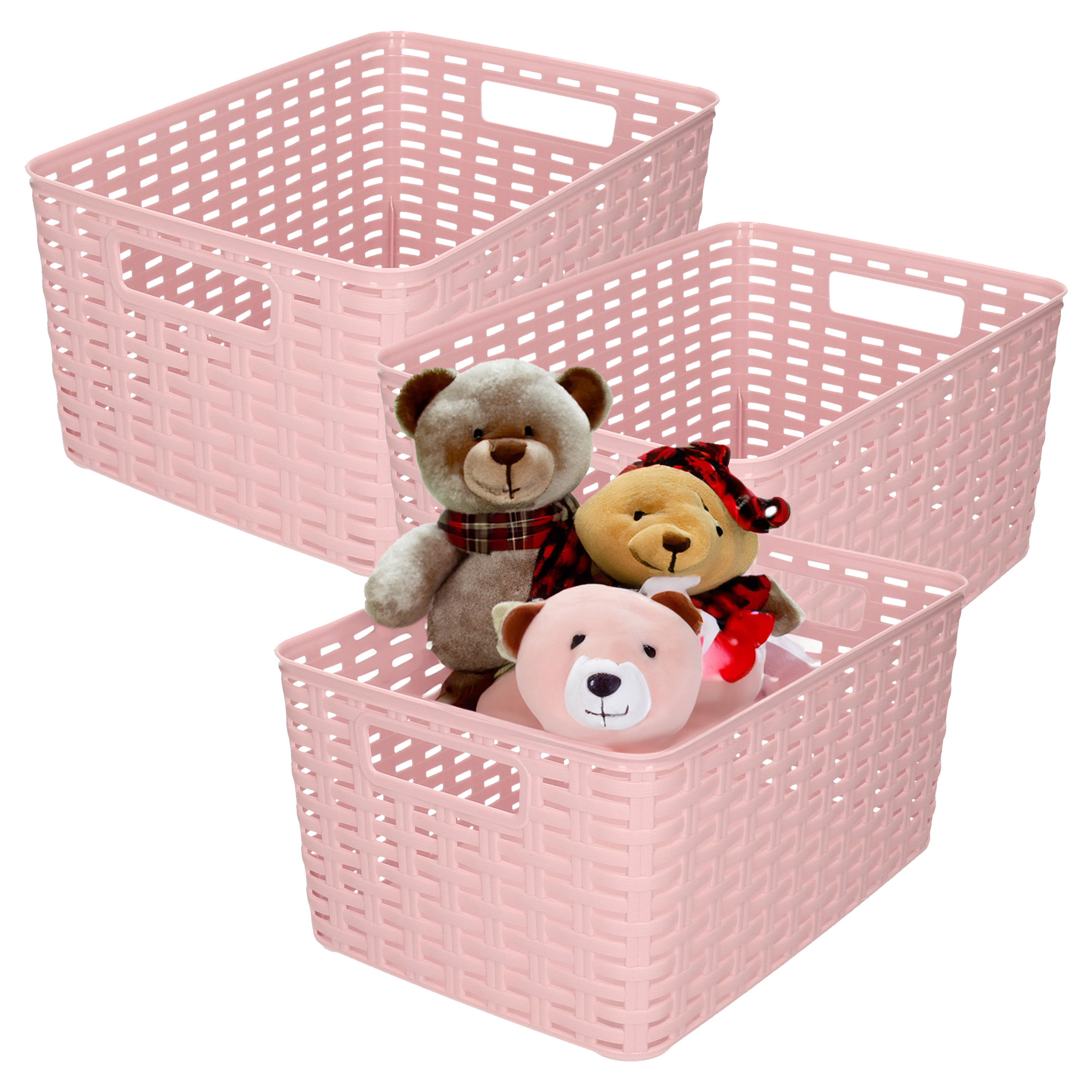 Opbergmand - 3x - Kastmand - rotan kunststof - oud roze - 18 Liter - 29 x 39 x 20 cm -