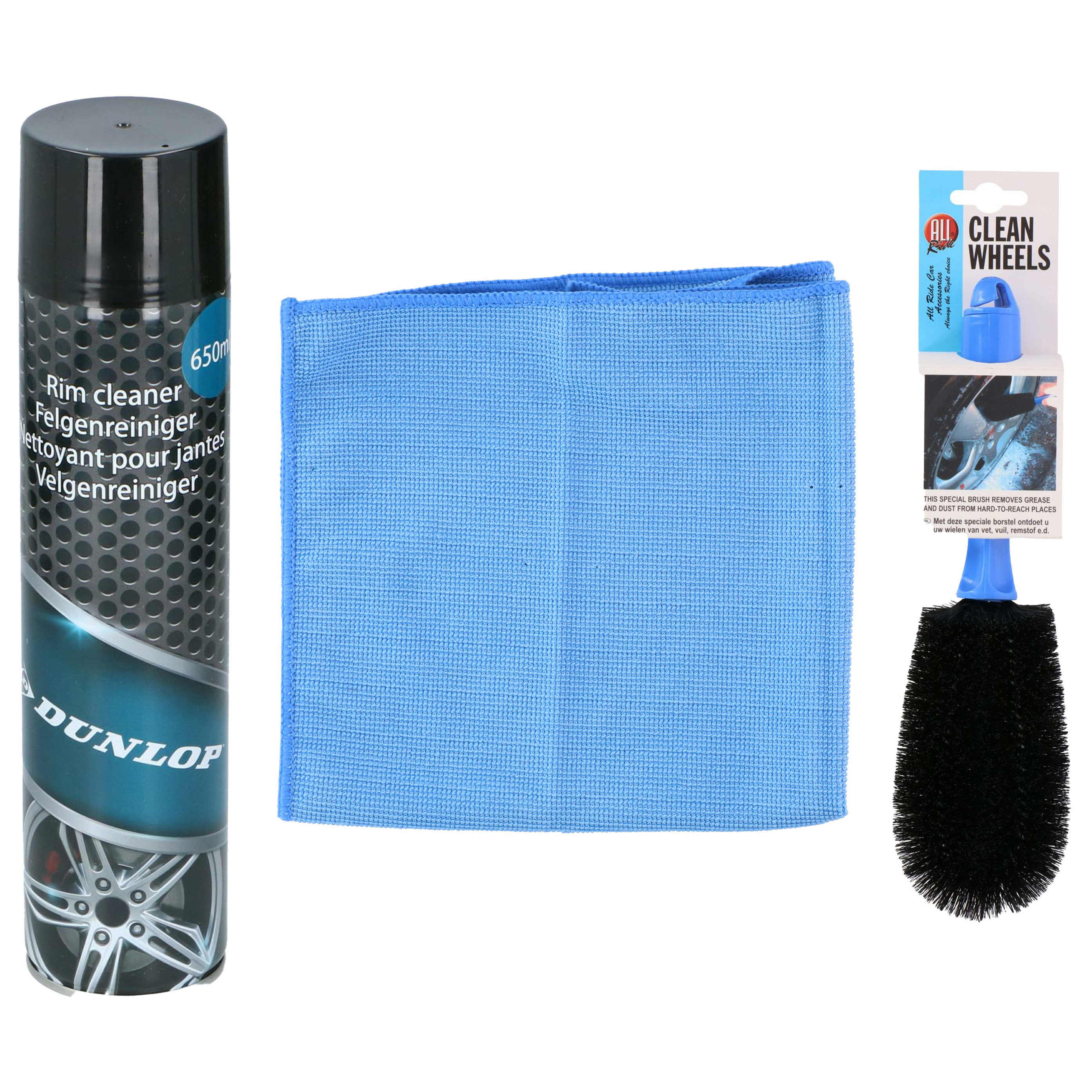 All Ride auto velgen schoonmaken set - borstel/spray/doek - velgenreiniger pakket -
