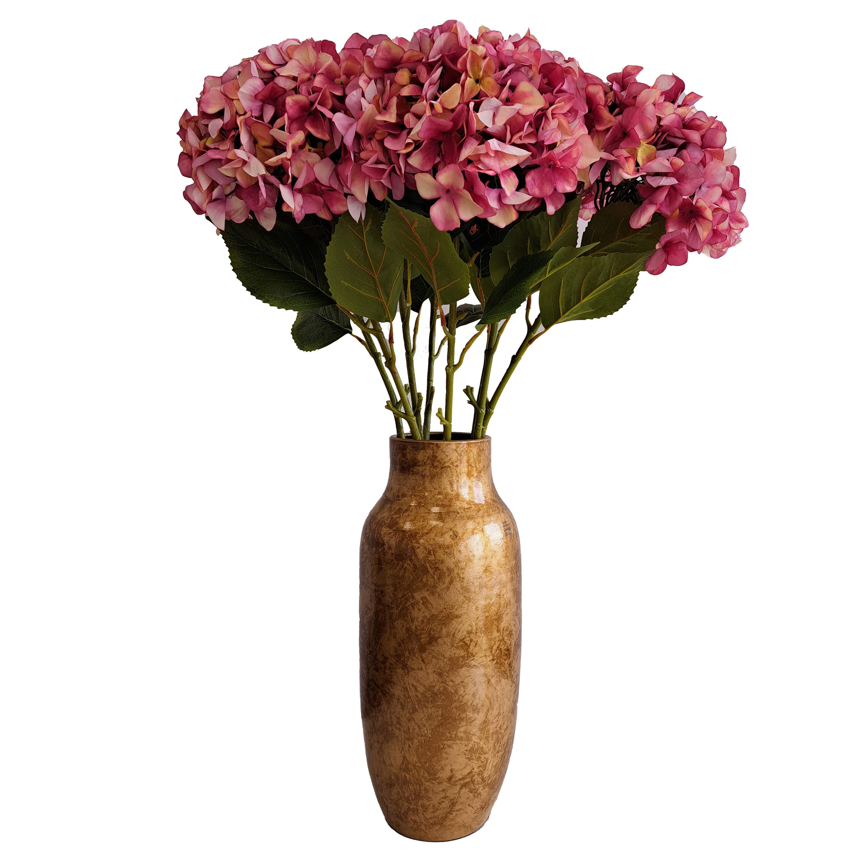 Kunstbloem Hortensia boeket in vaas - groot - fuchsia roze - 109 cm - Kunst zijdebloemen -