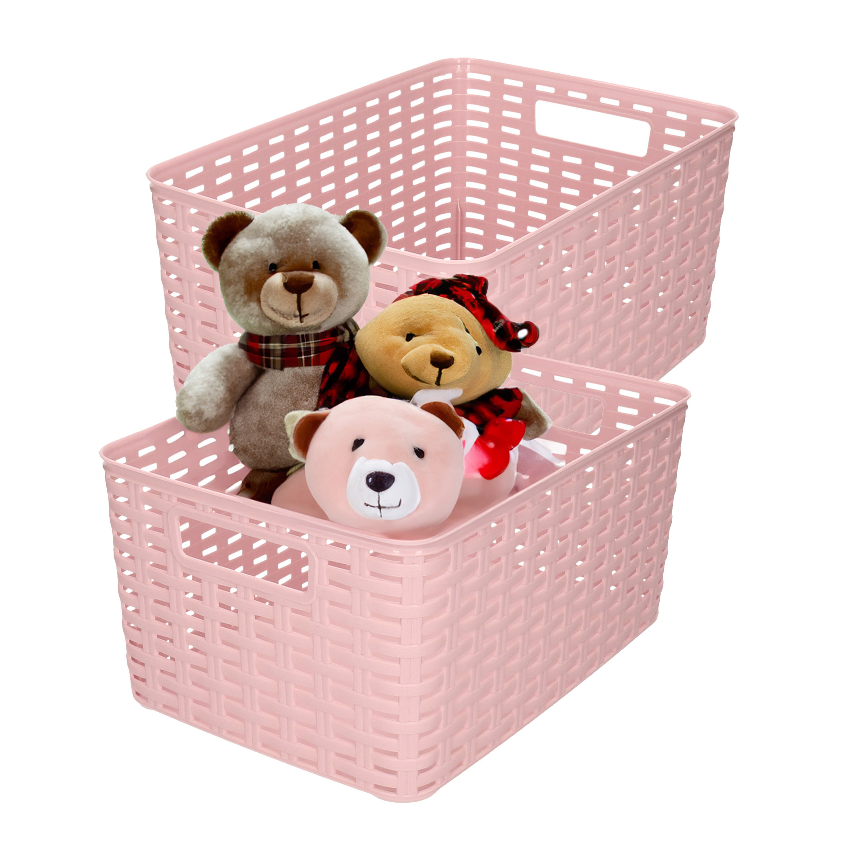 Opbergmand - 2x - Kastmand - rotan kunststof - oud roze - 18 Liter - 29 x 39 x 20 cm -