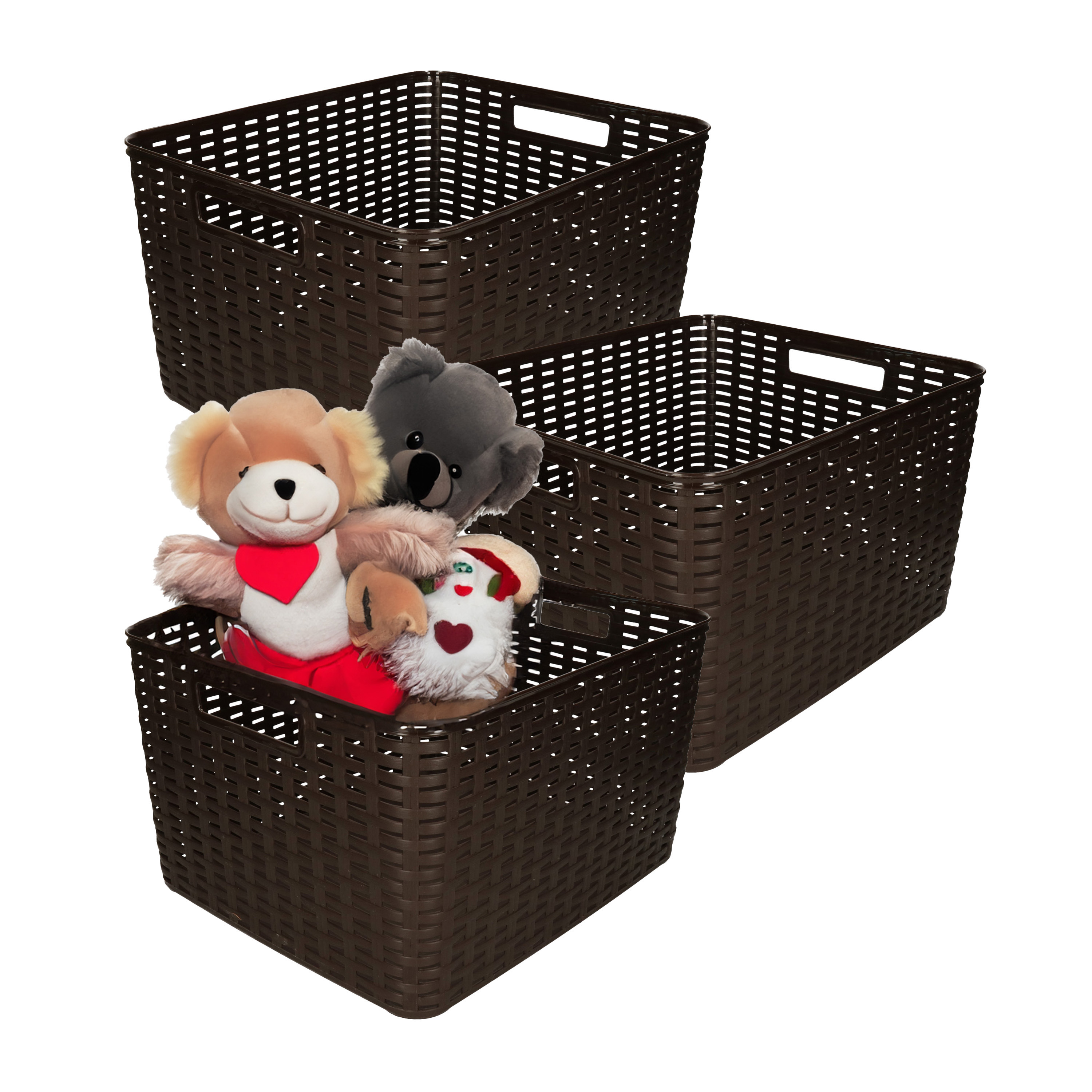 Opbergmand - 3x - Kastmand - rotan kunststof - donkerbruin - 18 Liter - 29 x 39 x 20 cm -