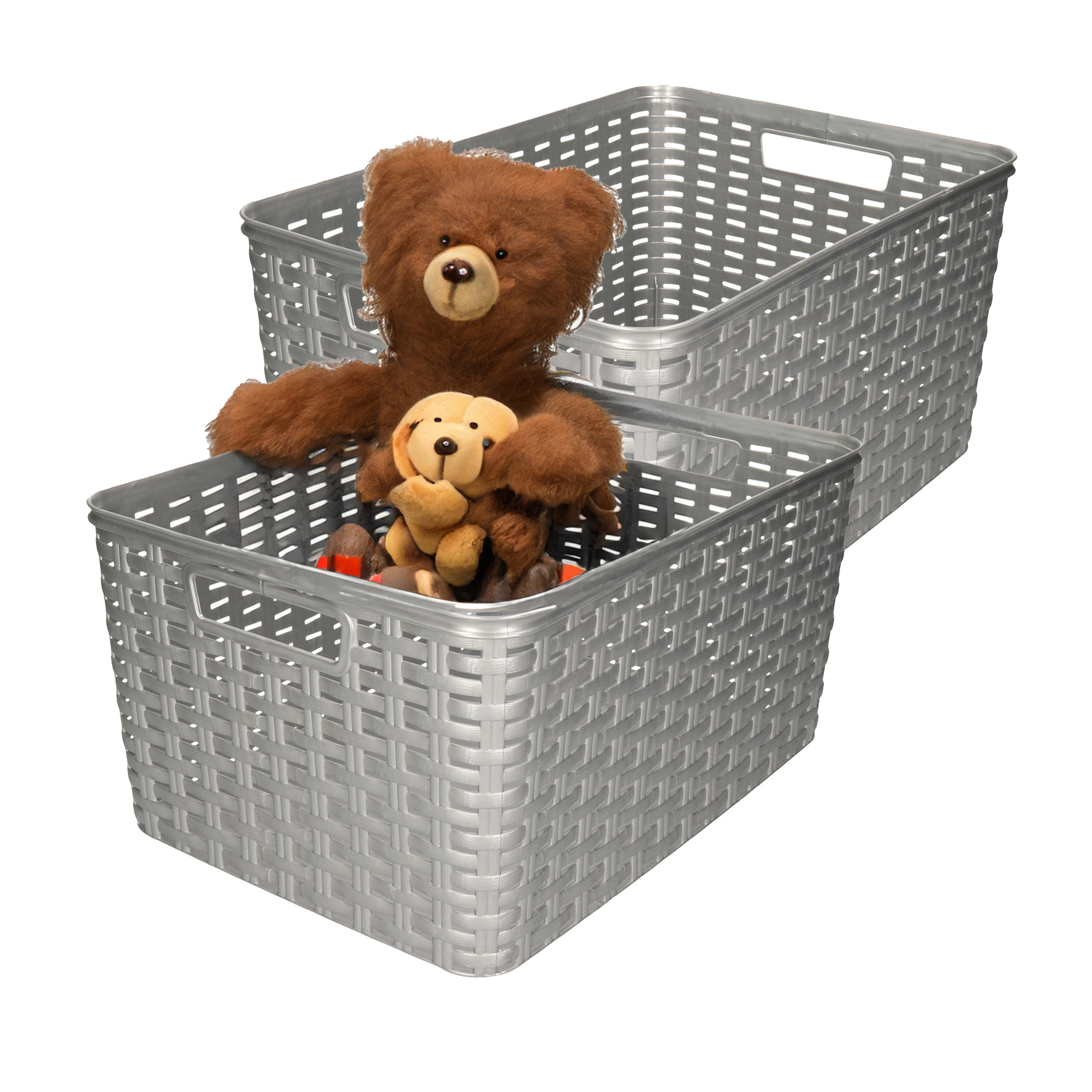 Opbergmand - 2x - Kastmand - rotan kunststof - zilver - 18 Liter - 29 x 39 x 20 cm -