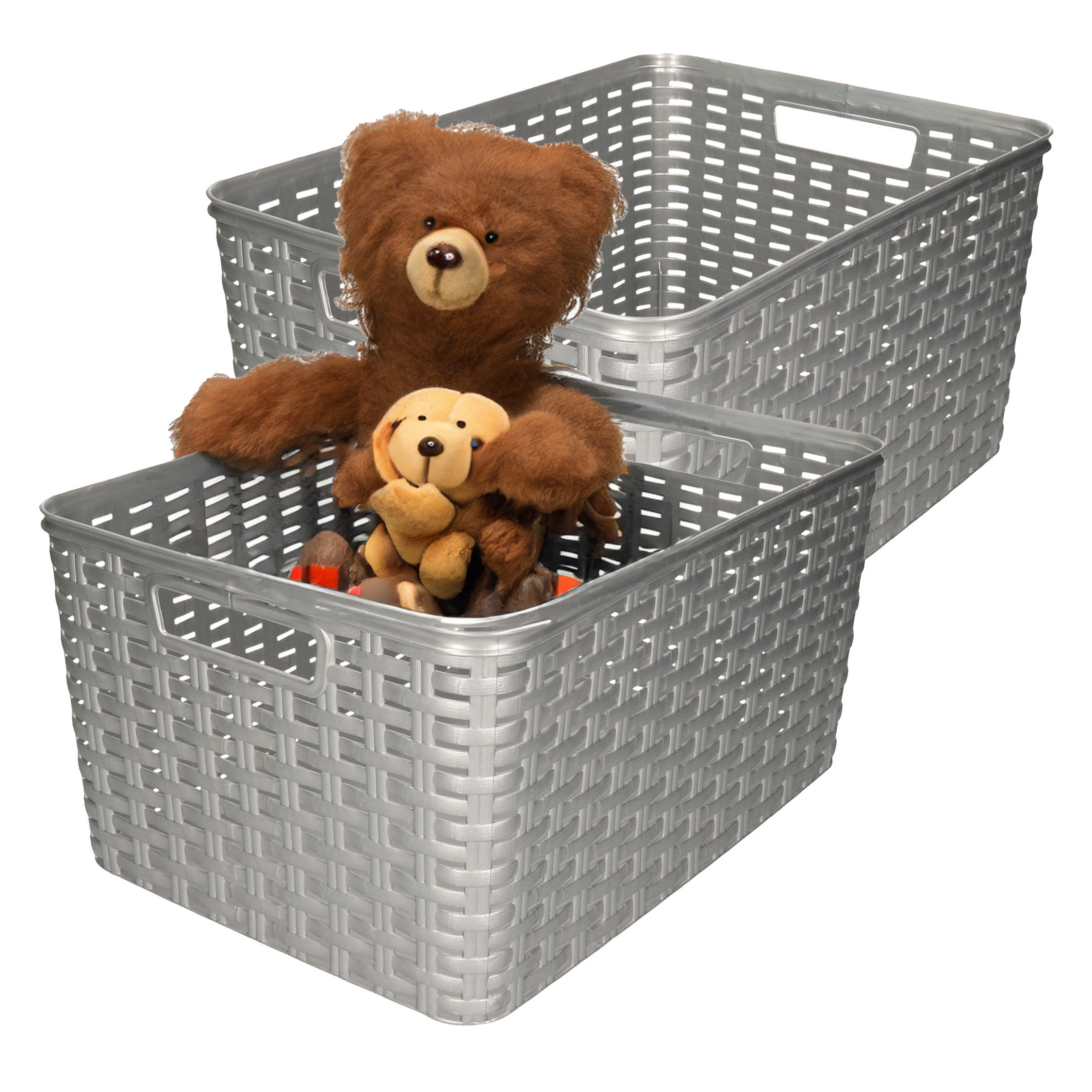 Opbergmand - 4x - Kastmand - rotan kunststof - zilver - 18 Liter - 29 x 39 x 20 cm -