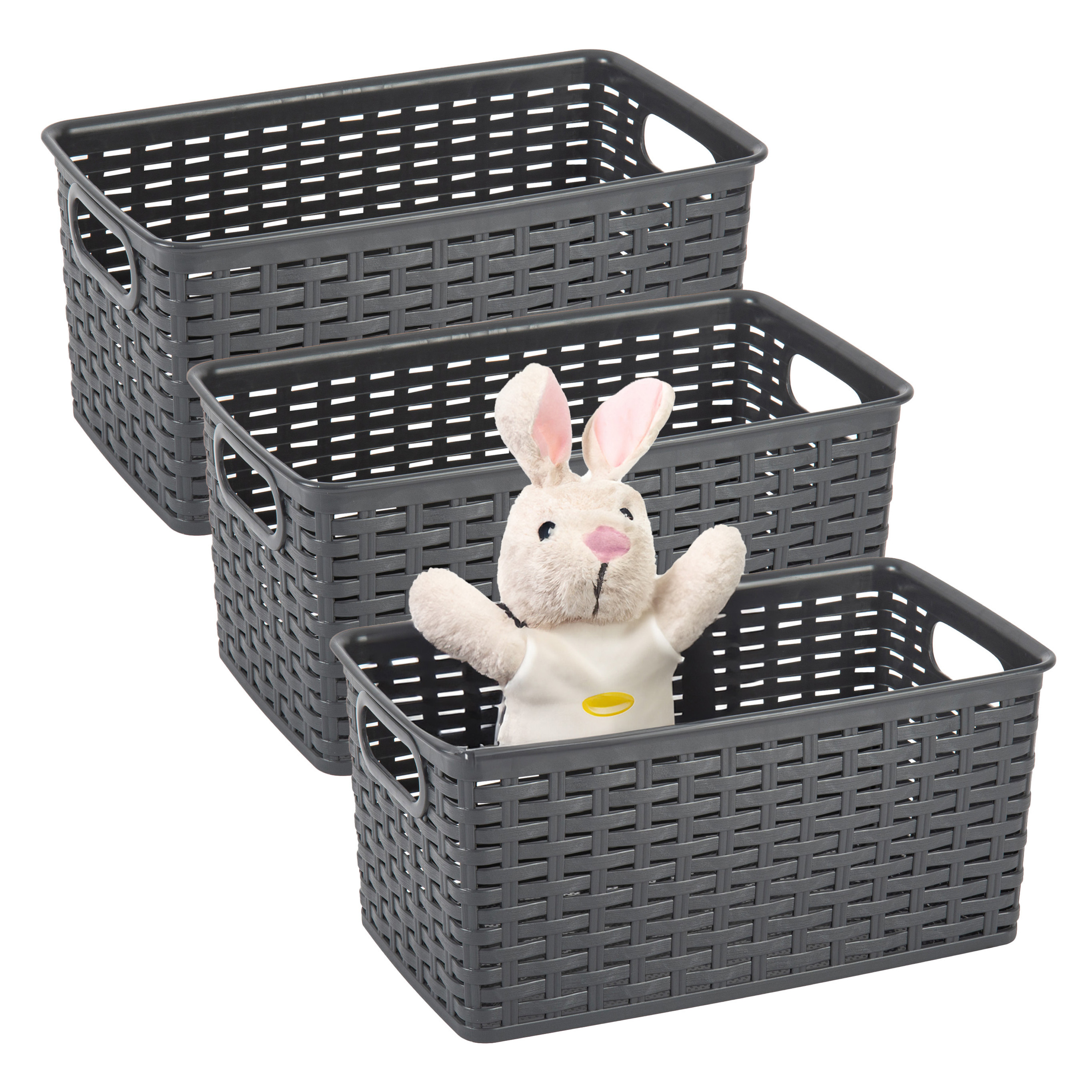Opbergmand - 3x - Kastmand - rotan kunststof - zwart - 5 Liter - 15 x 28 x 13 cm -