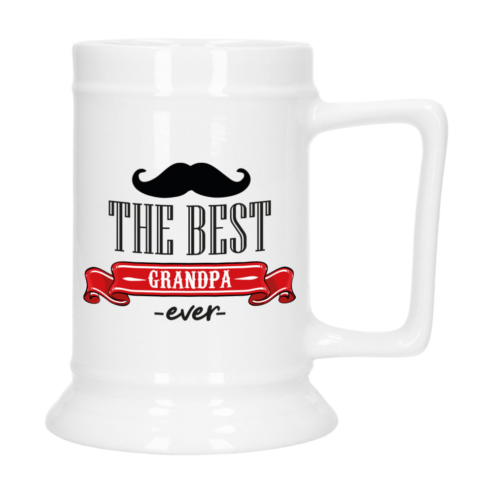 Cadeau Bierpul voor opa - rood - de beste opa - keramiek - 530 ml -