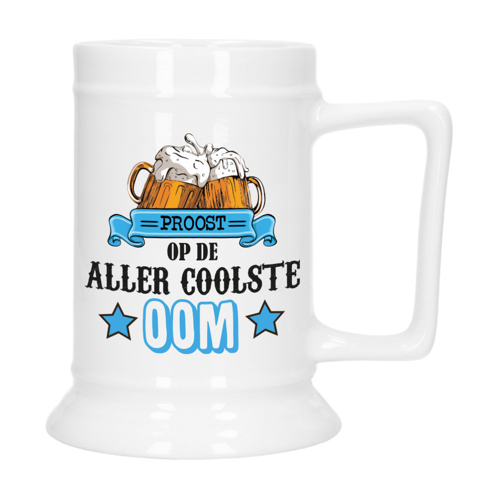 Cadeau Bierpul voor oom - blauw - de coolste oom - keramiek - 530 ml -