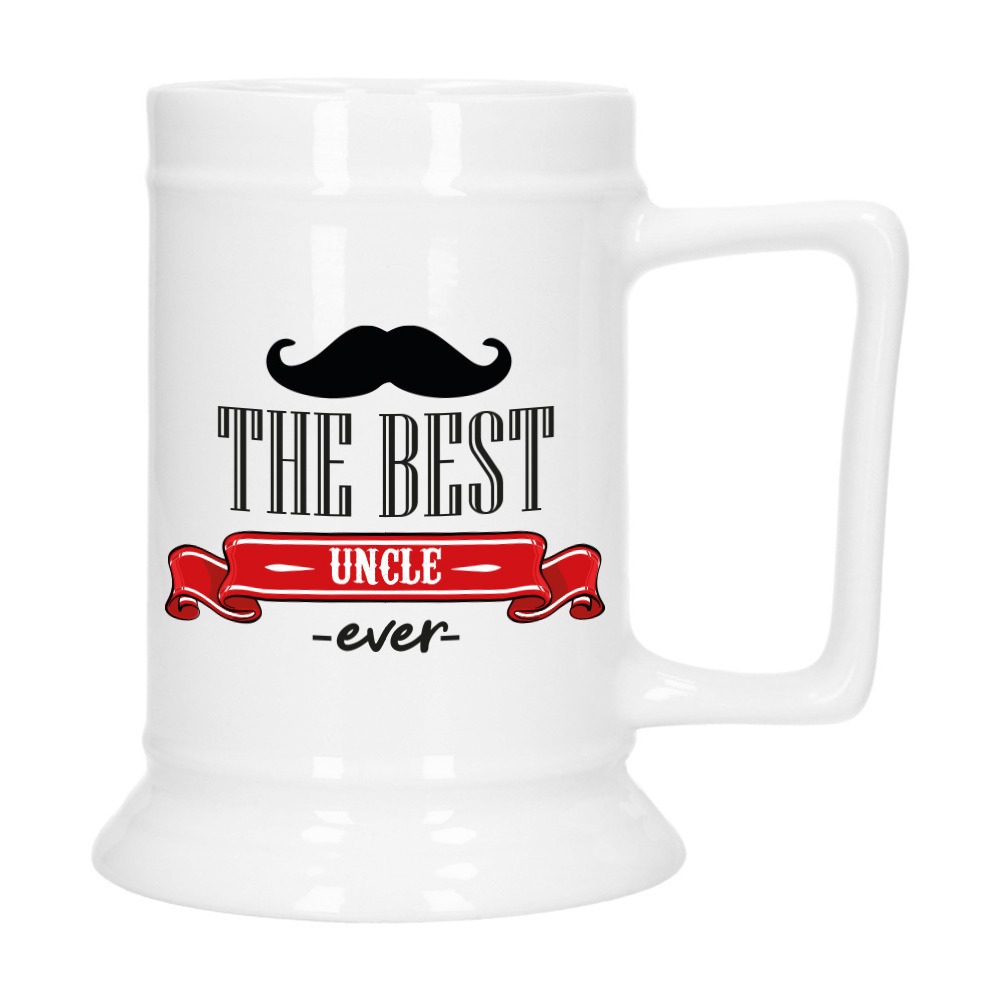 Cadeau Bierpul voor oom - rood - de beste oom - keramiek - 530 ml -