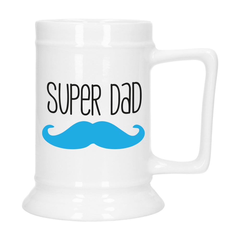 Cadeau Bierpul voor papa - blauw - super pap - keramiek - 530 ml - Vaderdag -