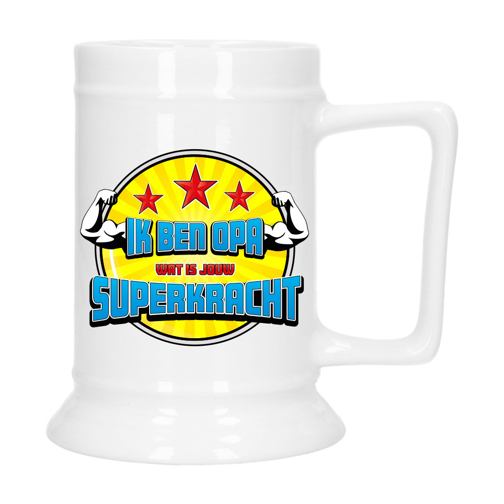 Cadeau Bierpul voor opa - geel - super opa - keramiek - 530 ml -