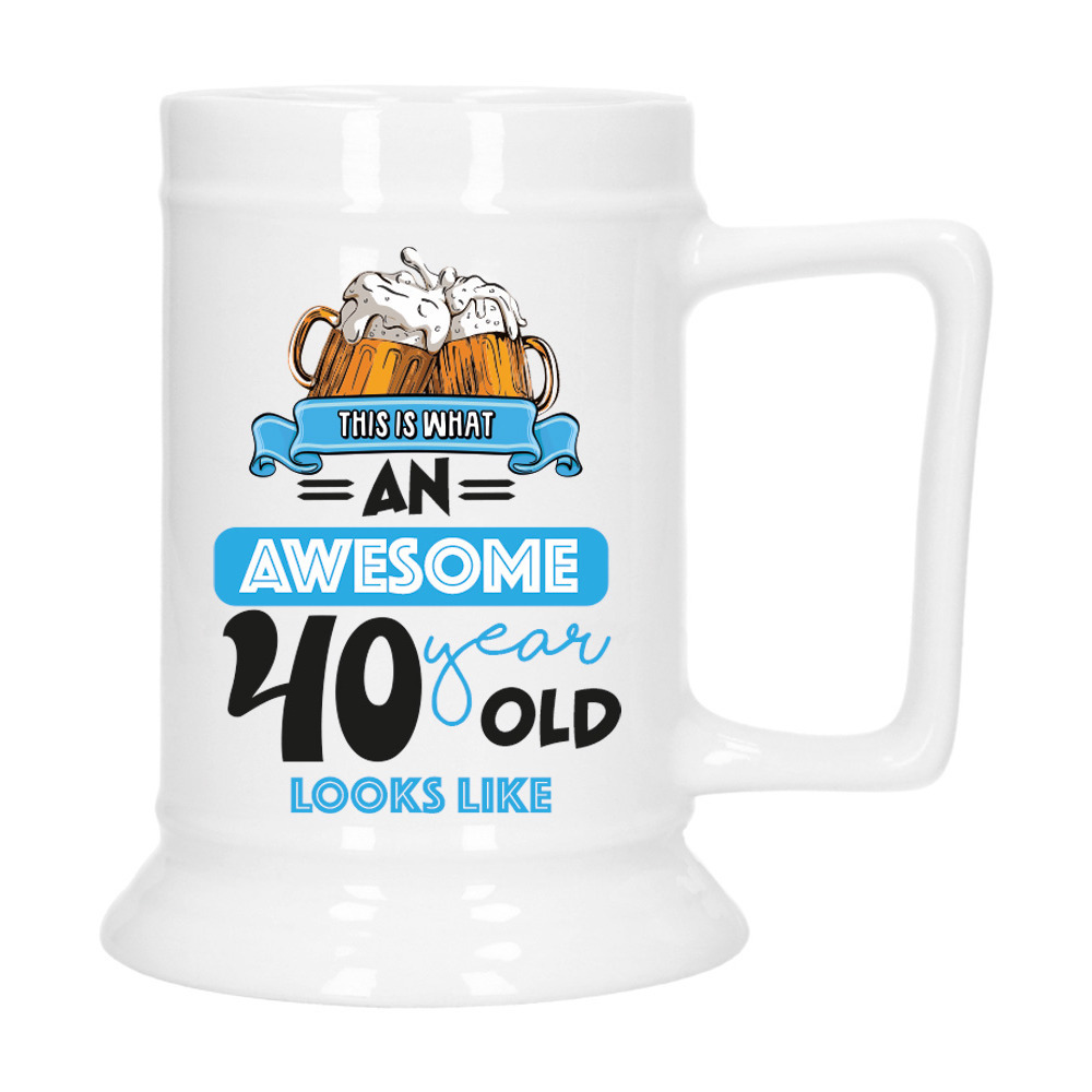 Cadeau Bierpul voor 40 jaar - blauw - grappige leeftijd bierpul - keramiek - 530 ml -