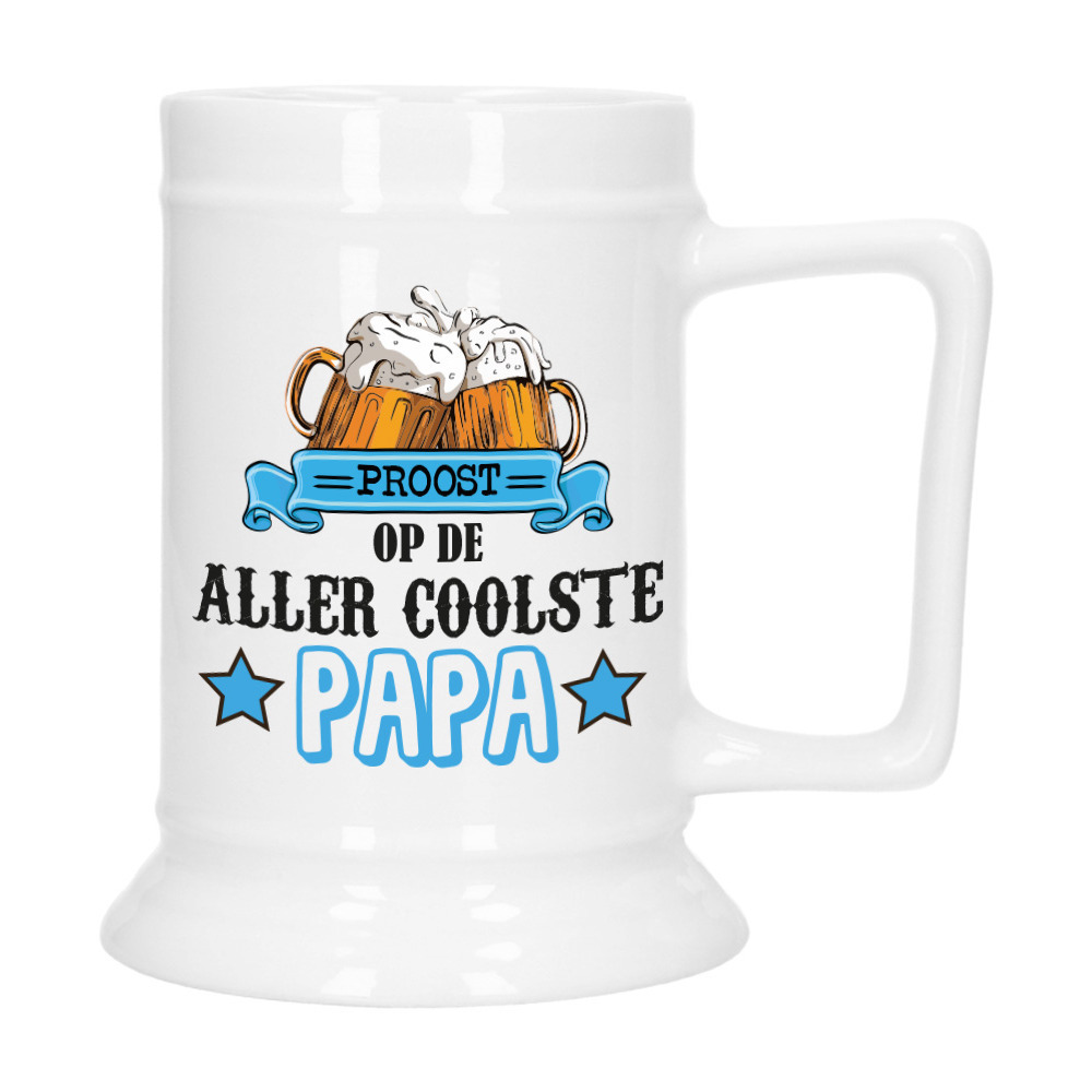 Cadeau Bierpul voor papa - blauw - proost - keramiek - 530 ml - Vaderdag -