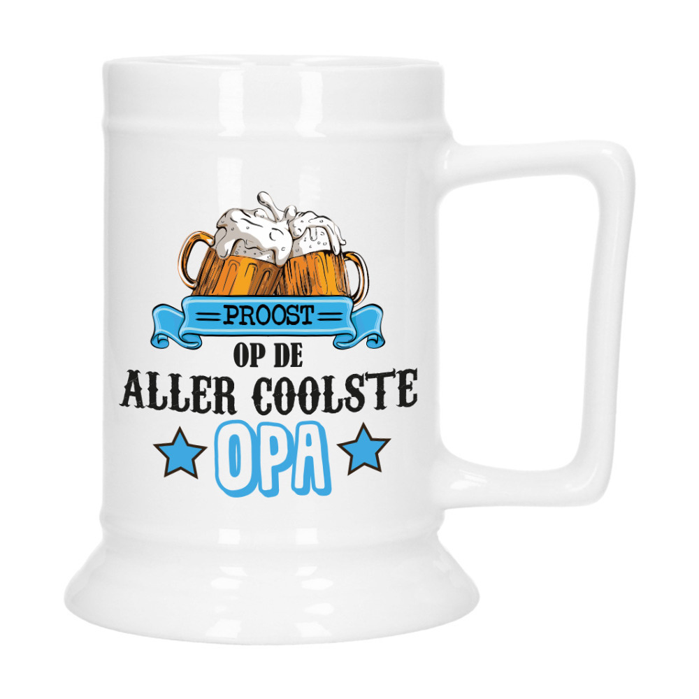 Cadeau Bierpul voor opa - blauw - de coolste opa - keramiek - 530 ml -