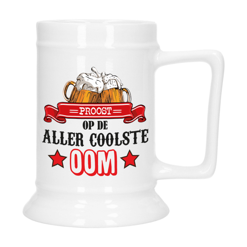 Cadeau Bierpul voor oom - rood - de coolste oom - keramiek - 530 ml -