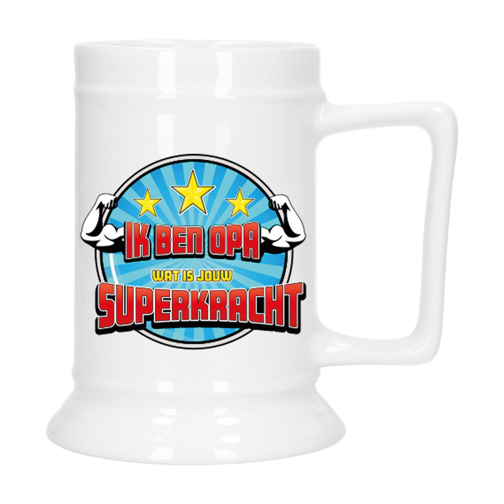 Cadeau Bierpul voor opa - blauw - super opa - keramiek - 530 ml -