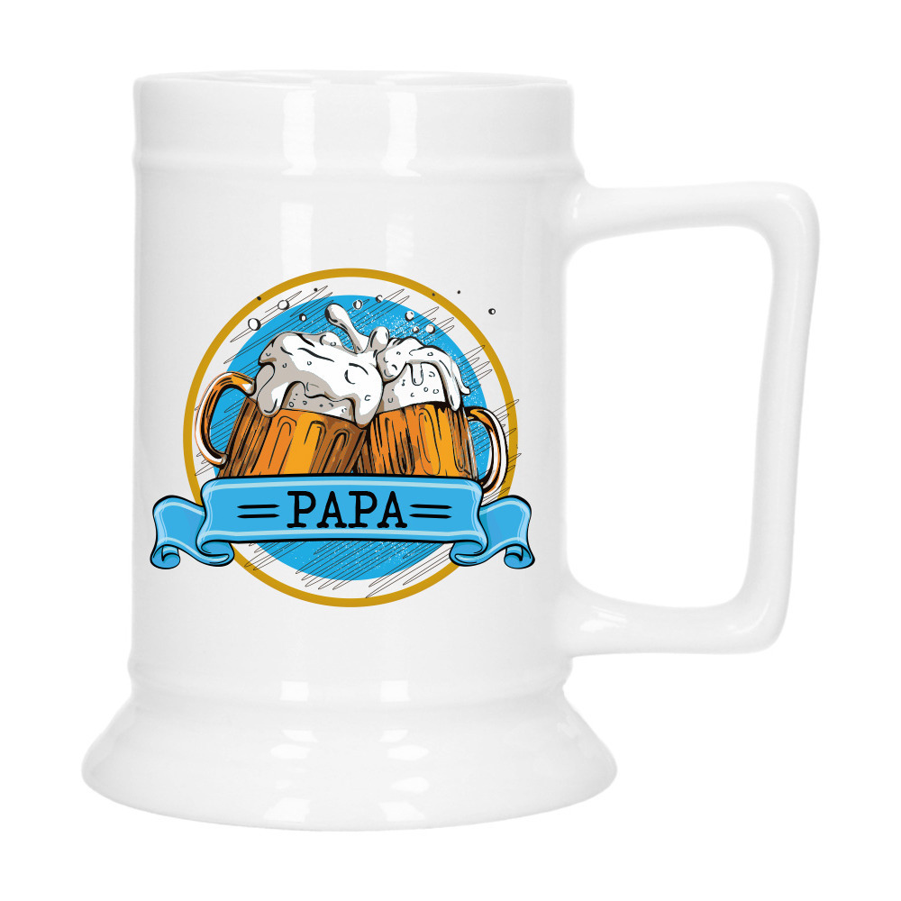 Cadeau Bierpul voor papa - blauw - keramiek - 530 ml - Vaderdag -