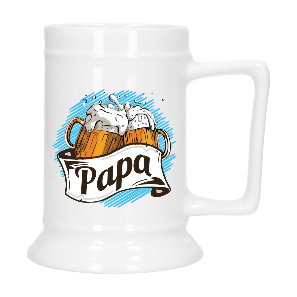 Cadeau Bierpul voor papa - blauw - embleem - keramiek - 530 ml - Vaderdag -
